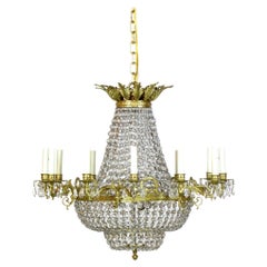 Lampadario a cesto in bronzo e cristallo dei primi del Novecento