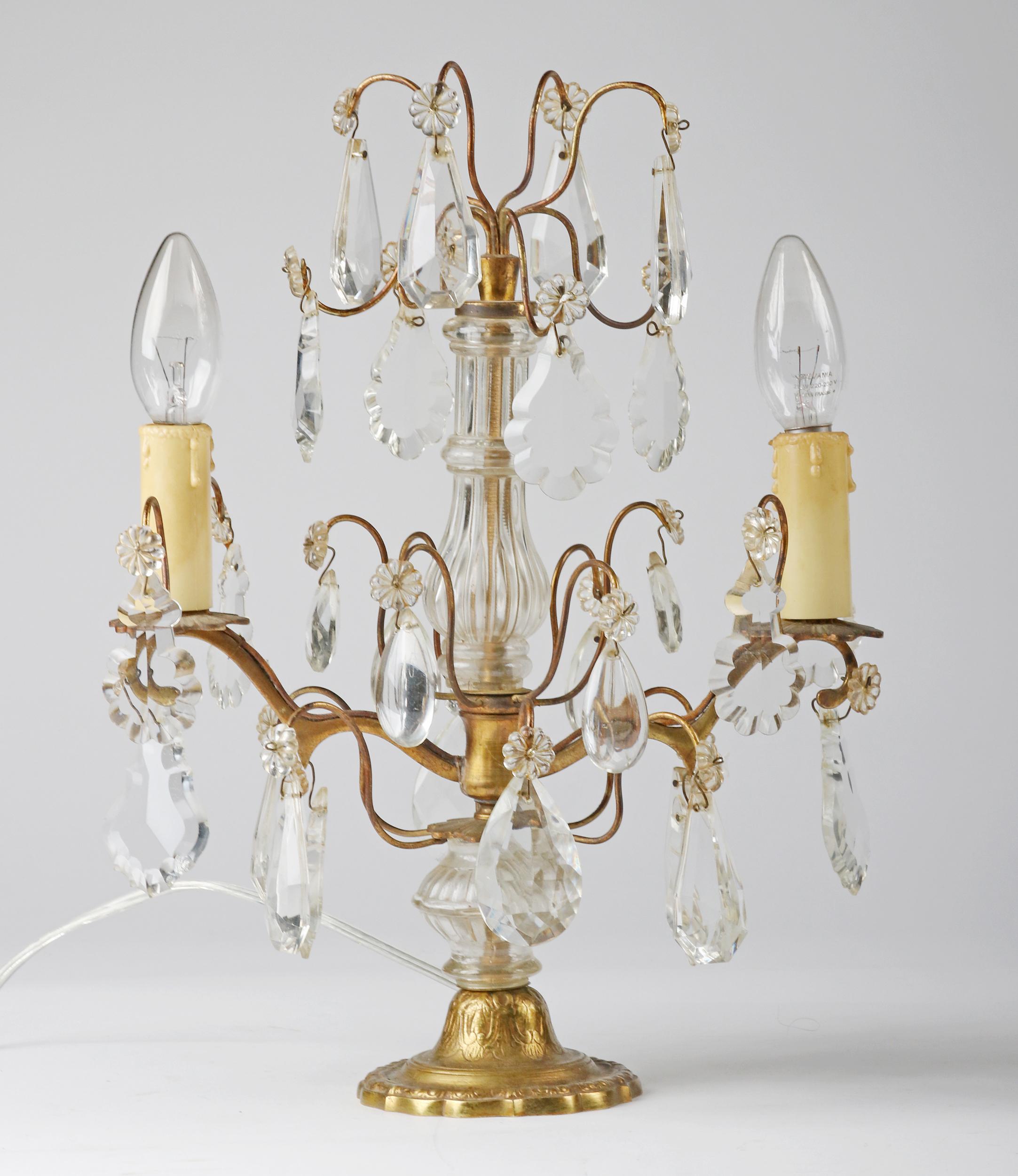 Early 20th Century Bronze and Crystal Girandoles Table Lamps 13