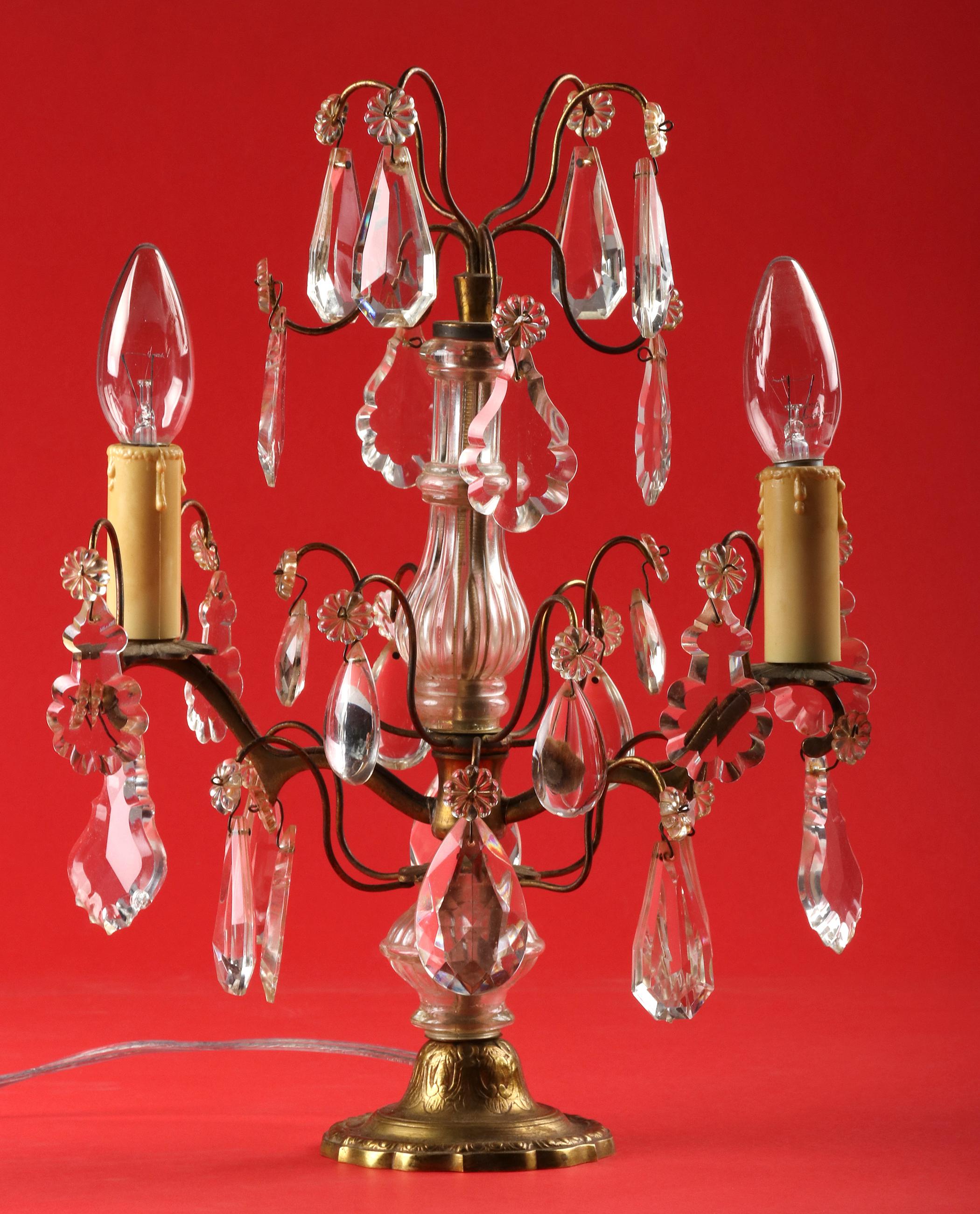 Napoleon III Early 20th Century Bronze and Crystal Girandoles Table Lamps