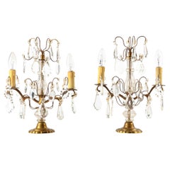 Early 20th Century Bronze and Crystal Girandoles Table Lamps