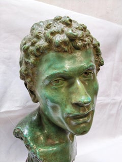 Early 20th Century Bronze and Rosso San Marco Marble Large Augustus Bust