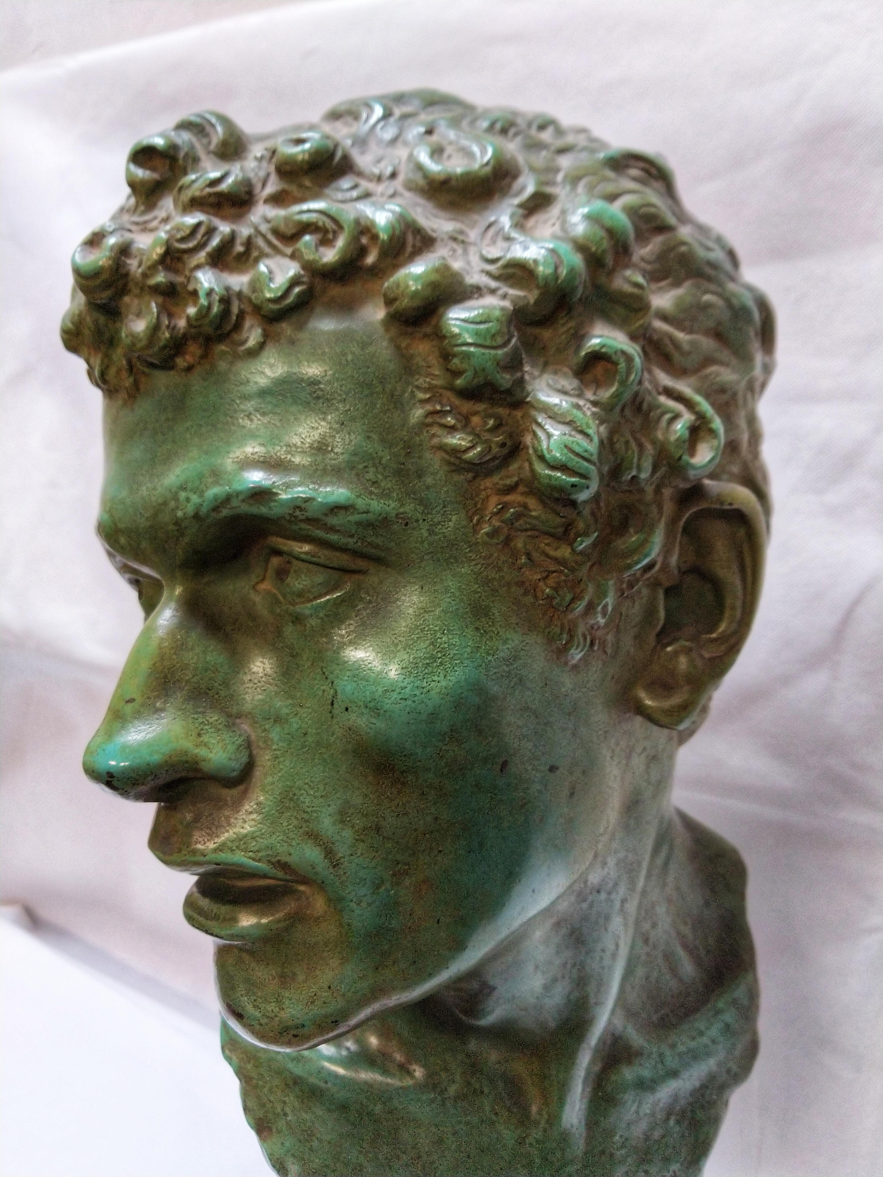 Art Nouveau Early 20th Century Bronze and Rosso San Marco Marble Large Augustus Bust  For Sale