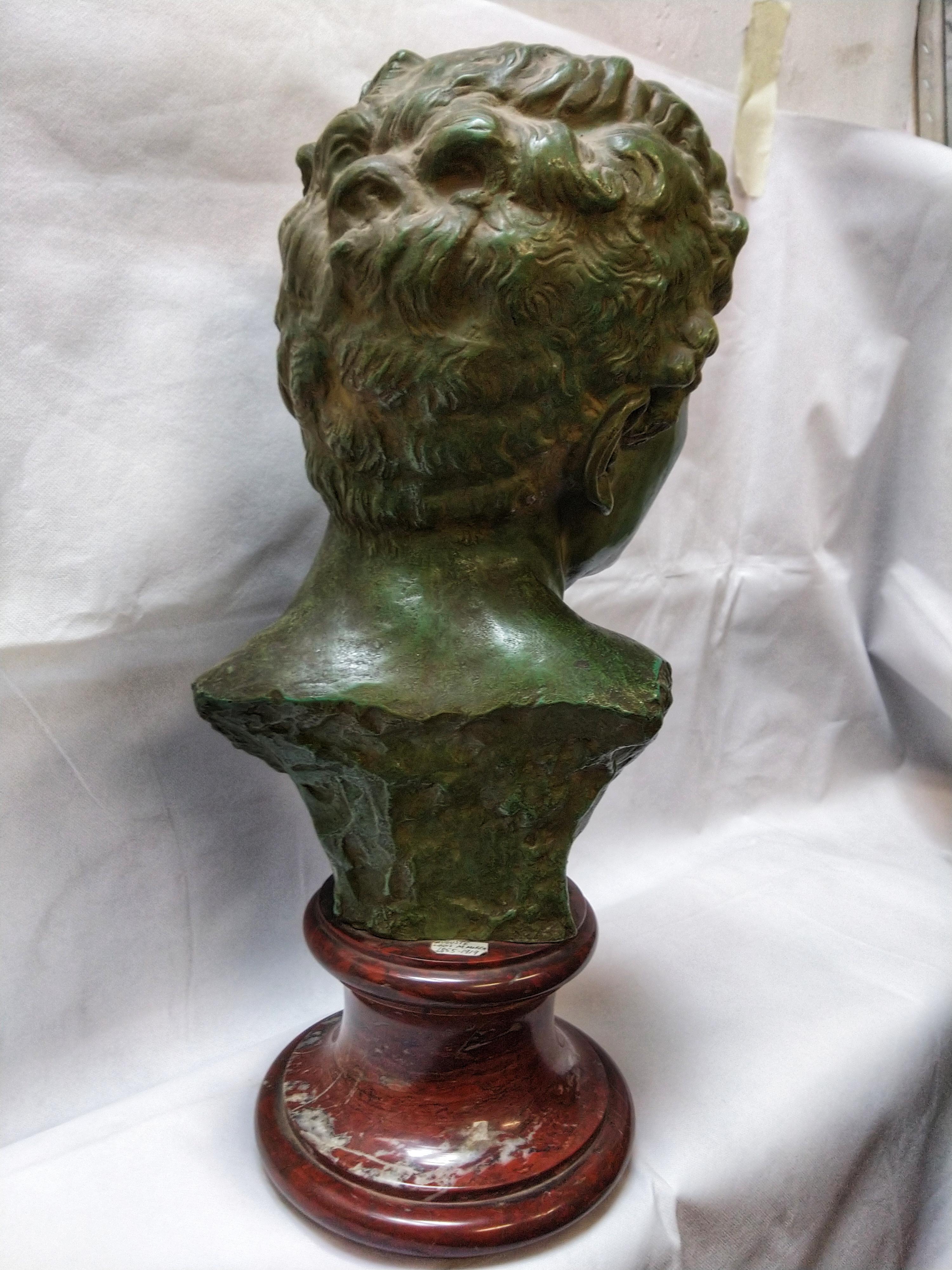 Early 20th Century Bronze and Rosso San Marco Marble Large Augustus Bust  For Sale 1