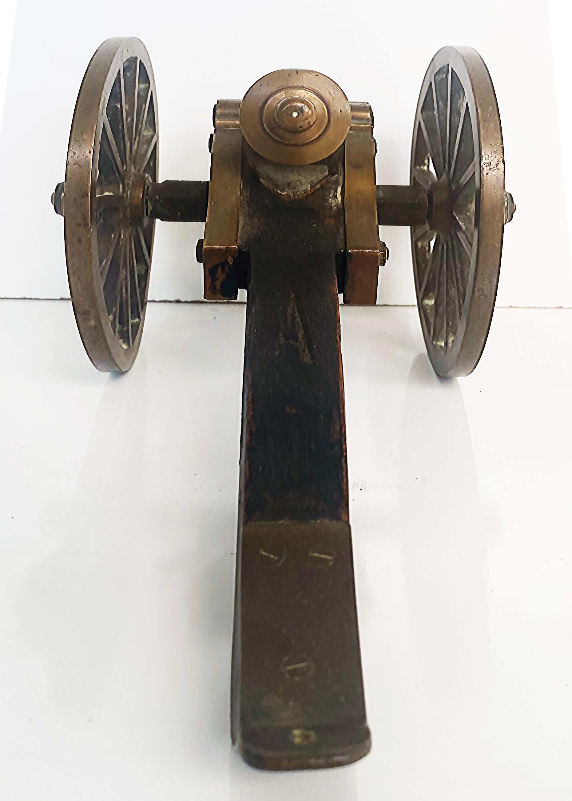 Early 20th Century Bronze and Wood Mounted Cannon Model with Large Wheels For Sale 3