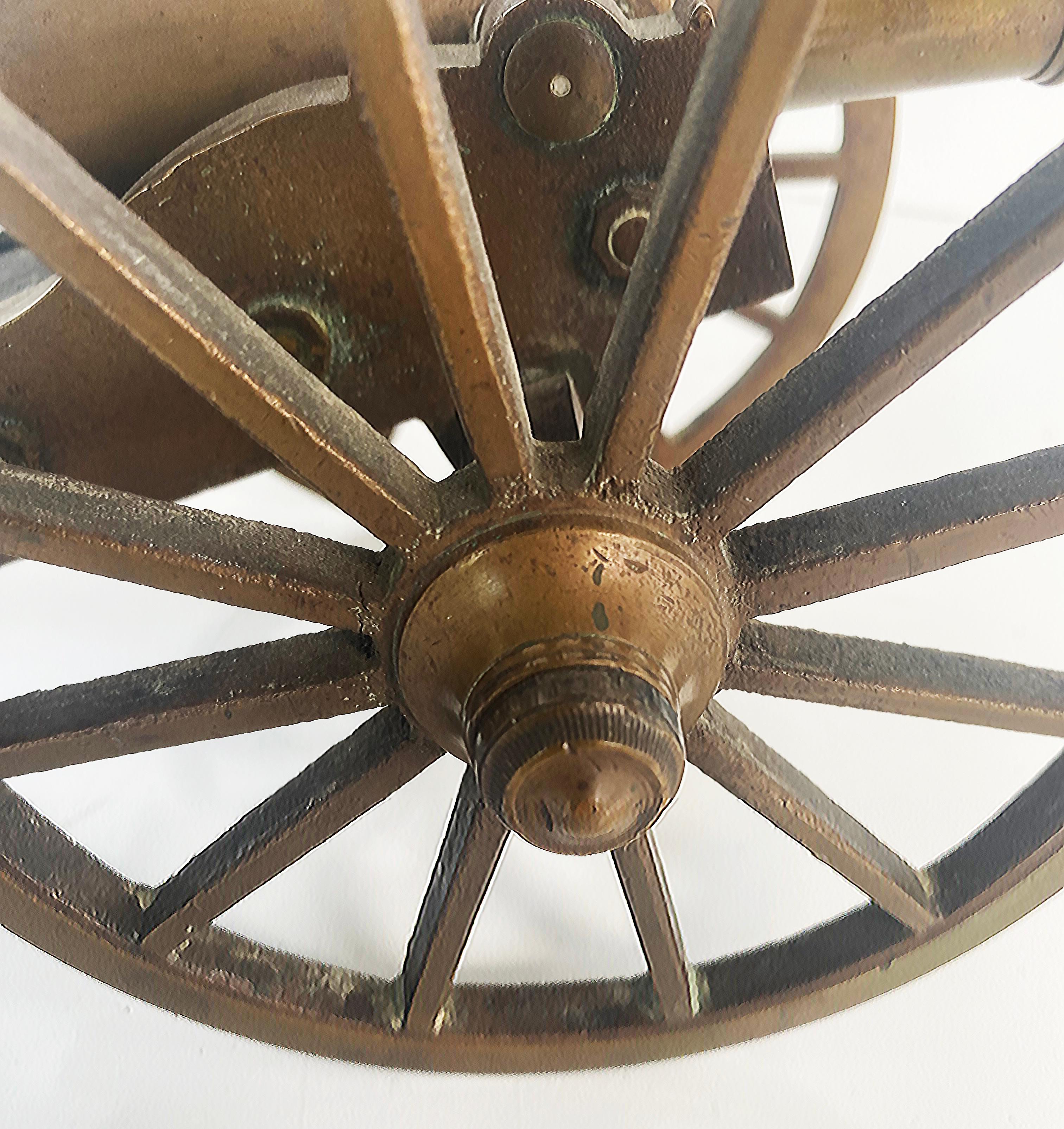 Early 20th Century Bronze and Wood Mounted Cannon Model with Large Wheels For Sale 5