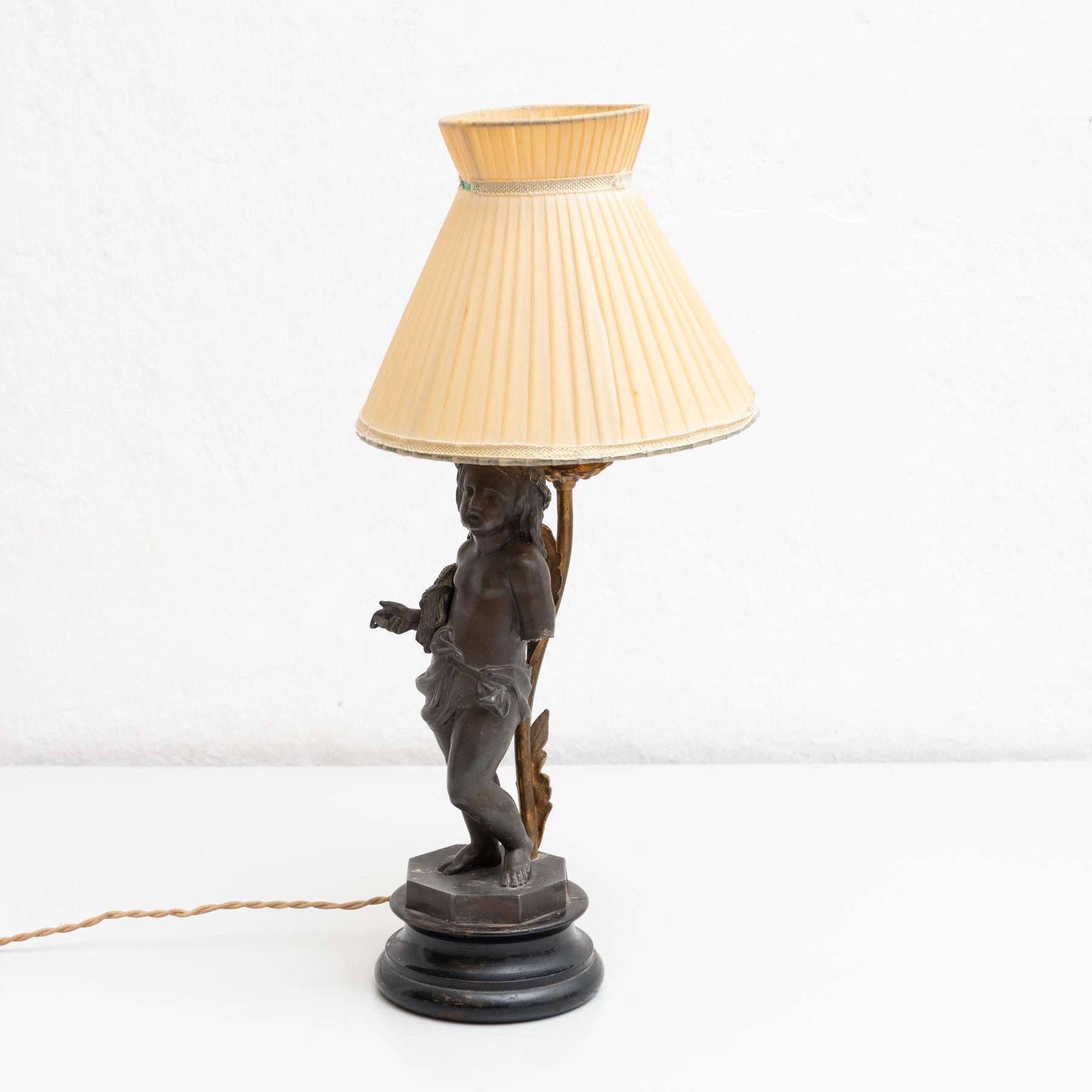 Lampe de table en bois et bronze du début du XXe siècle en vente 3