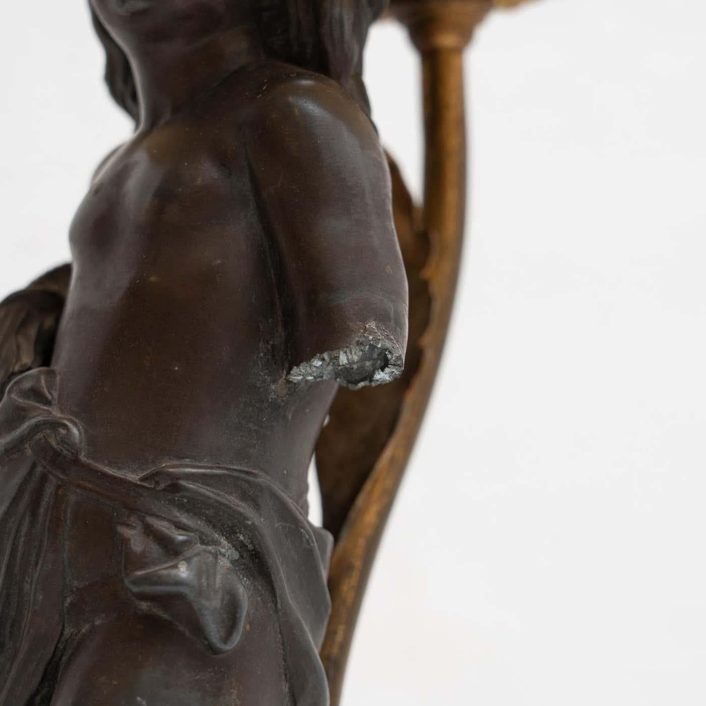Lámpara de sobremesa de bronce y madera de principios del siglo XX en venta 5