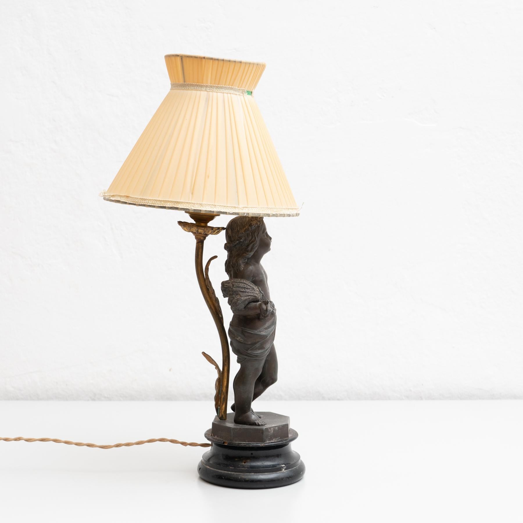 Lampe de table en bois et bronze du début du XXe siècle en vente 5