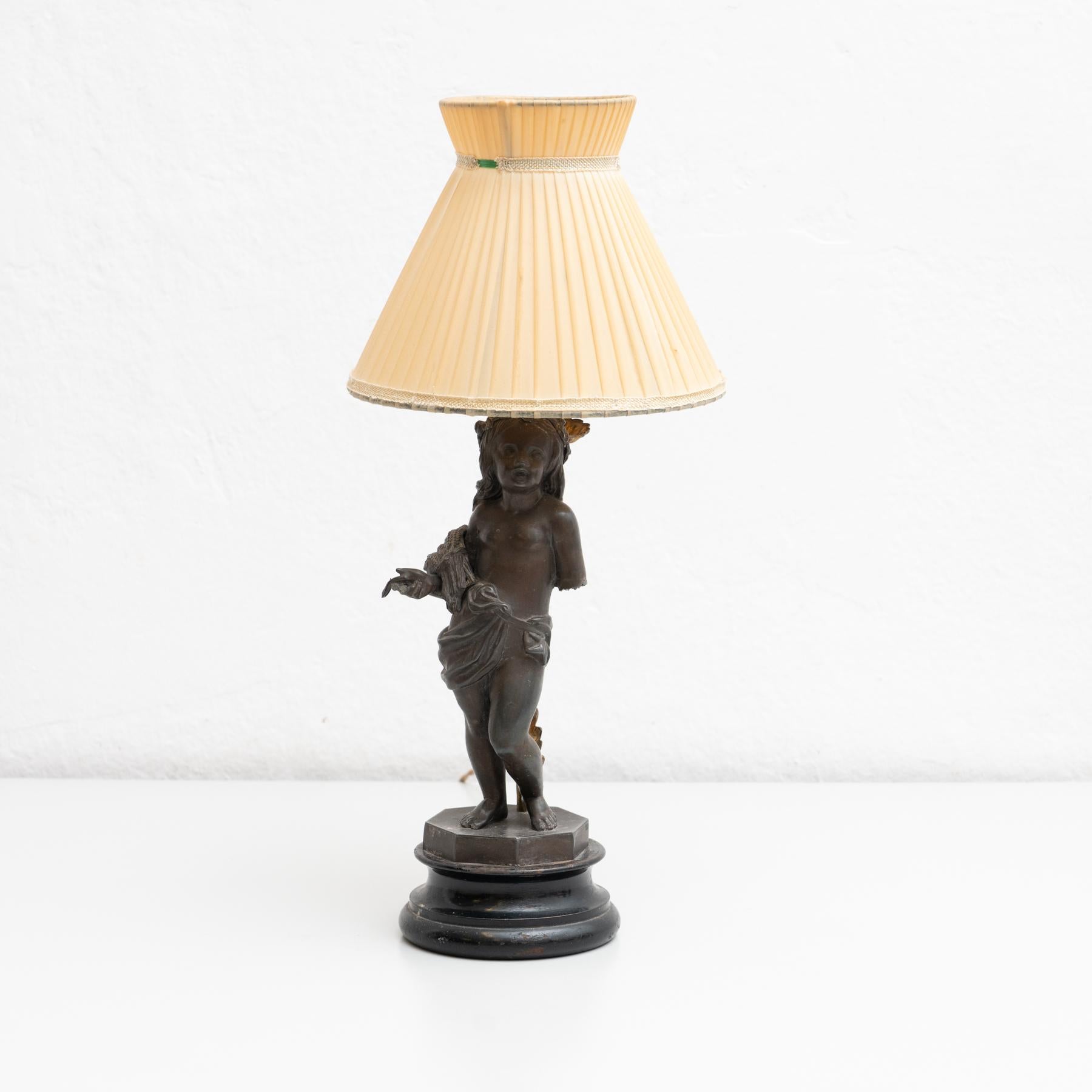 Lampe de table en bois et bronze du début du XXe siècle en vente 6