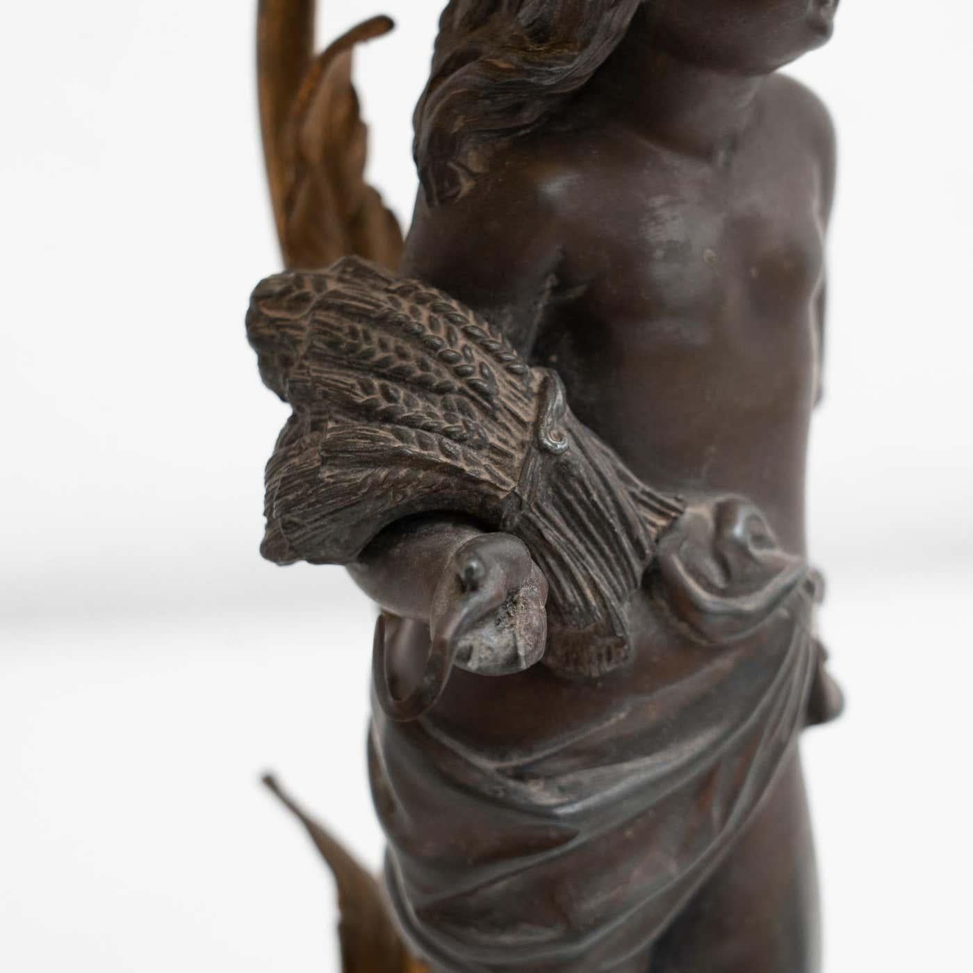 Lámpara de sobremesa de bronce y madera de principios del siglo XX en venta 2