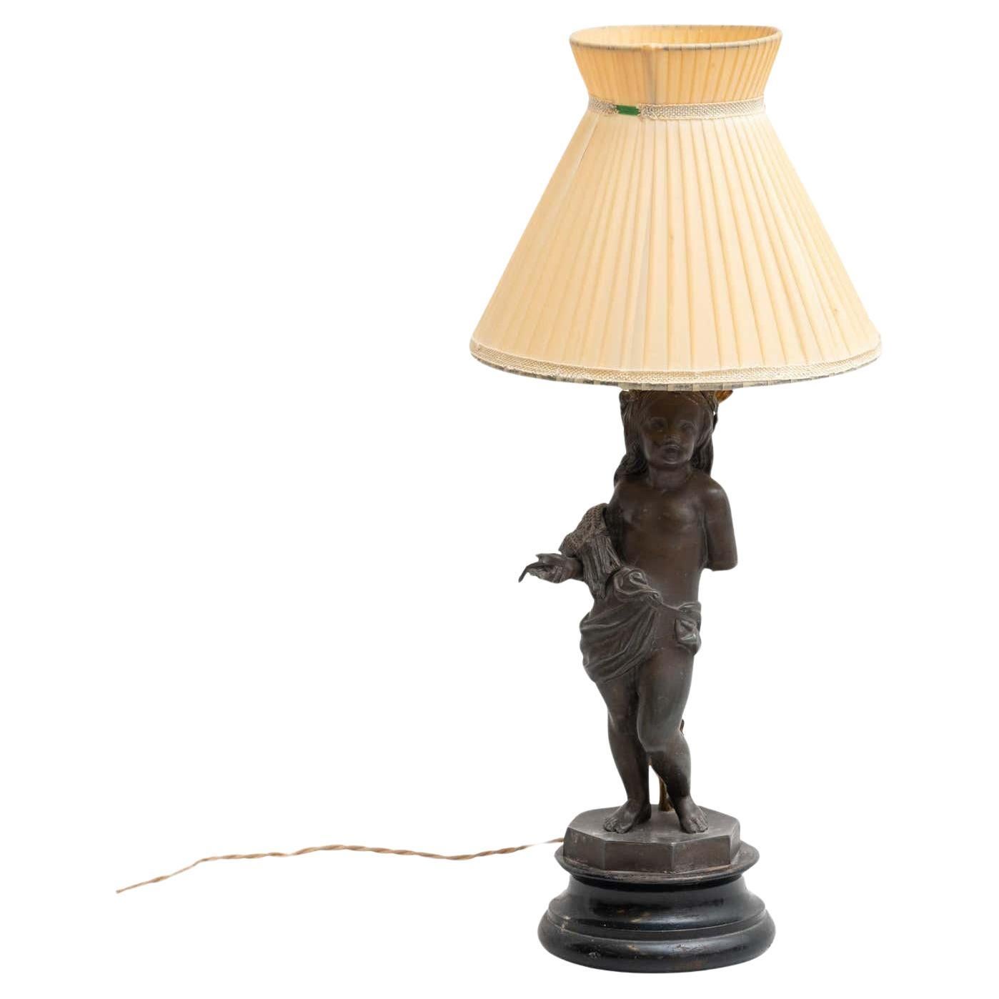 Lampada da tavolo in bronzo e legno dei primi del Novecento