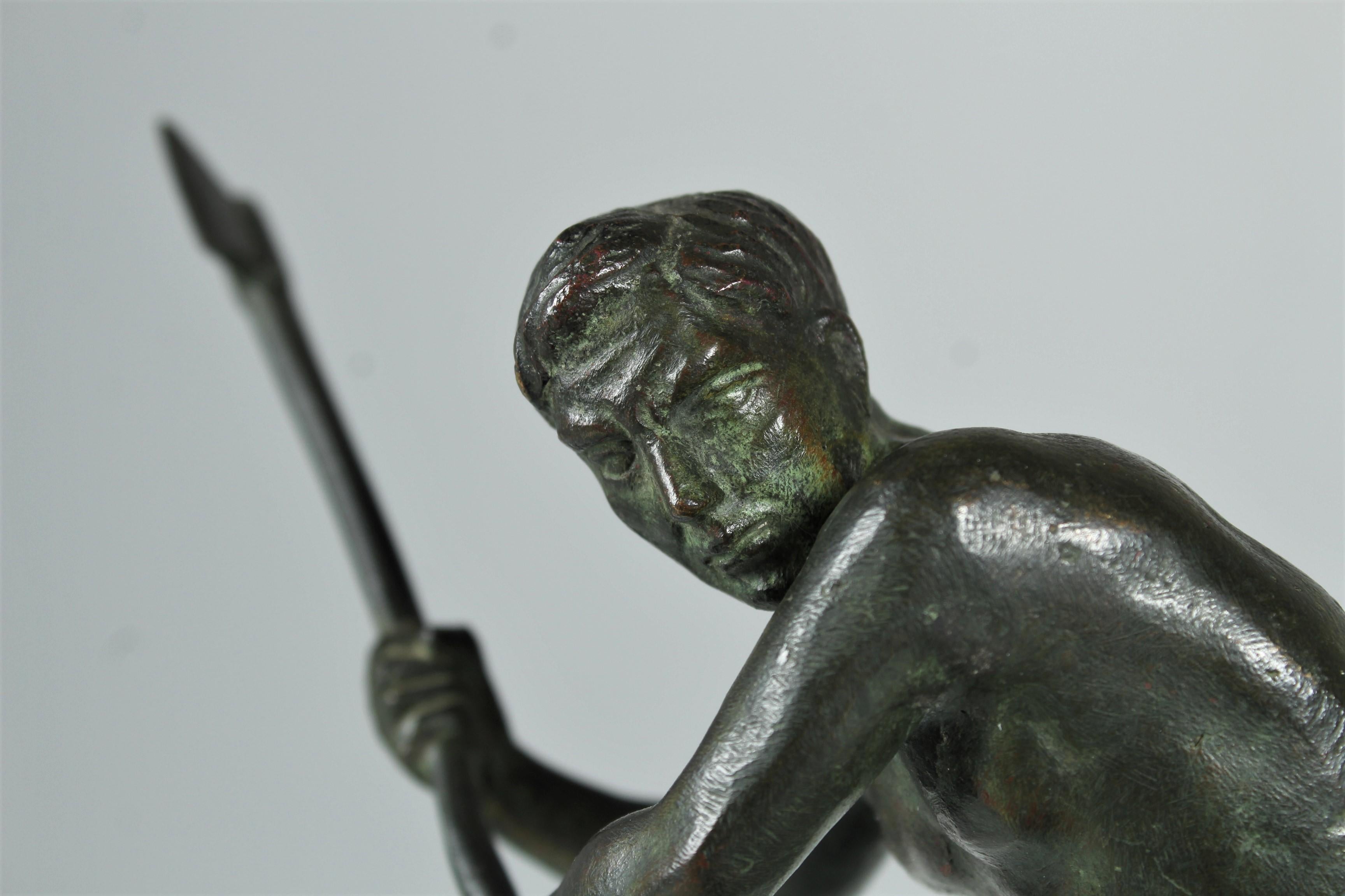 Early 20th Century Bronze, Antique Bronze Sculpture, Woodsman with Axe, Signed For Sale 2