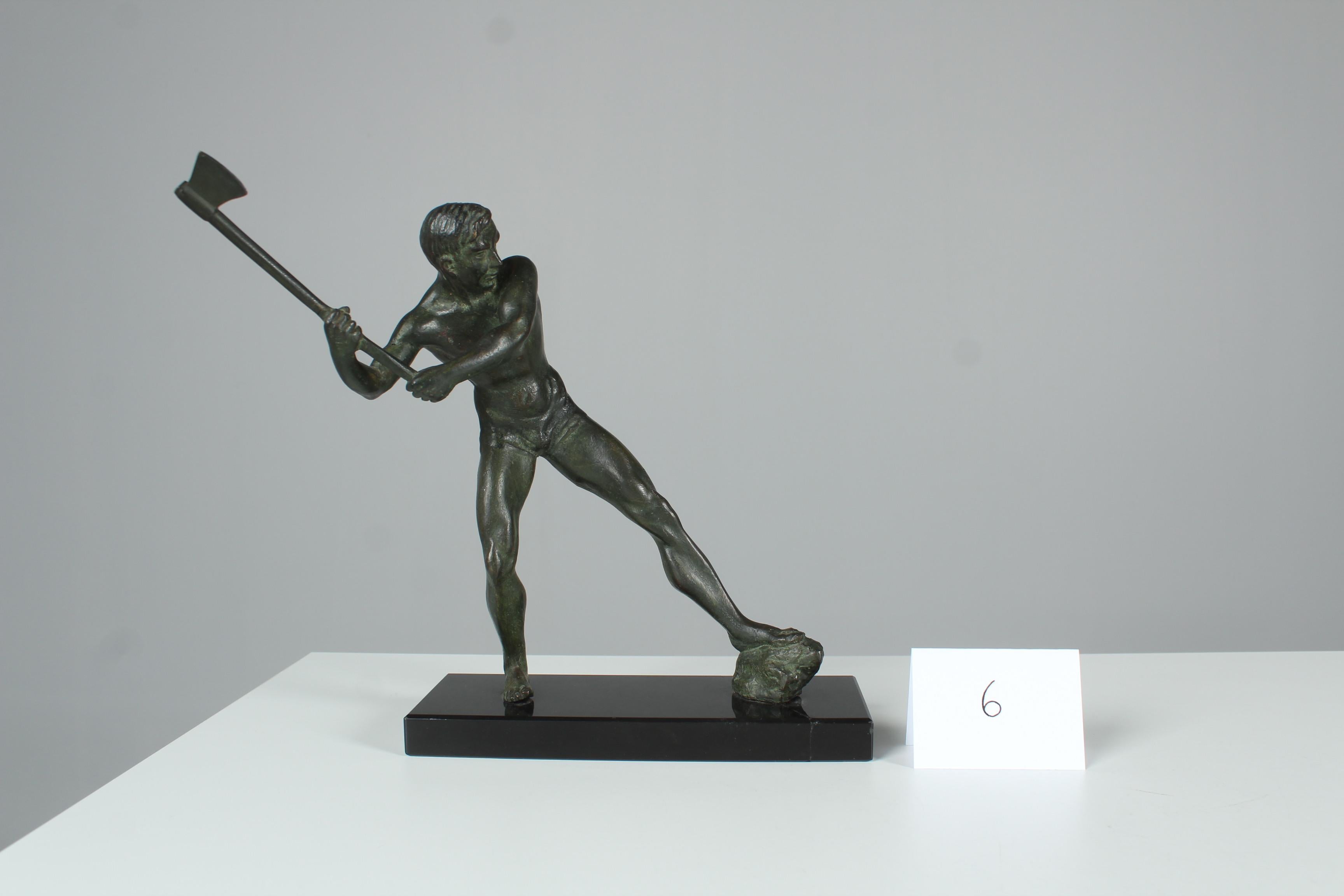 Early 20th Century Bronze, Antique Bronze Sculpture, Woodsman with Axe, Signed For Sale 5