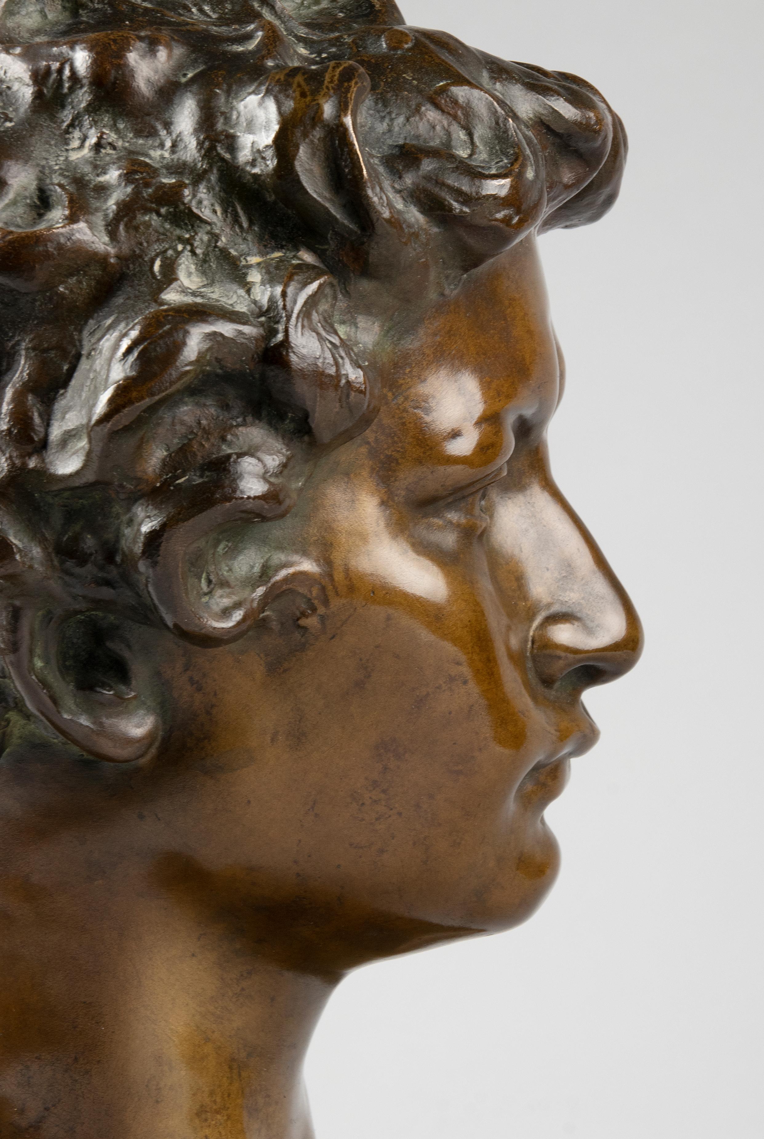 Early 20th Century Bronze Bust of David, Désiré Weygers For Sale 5