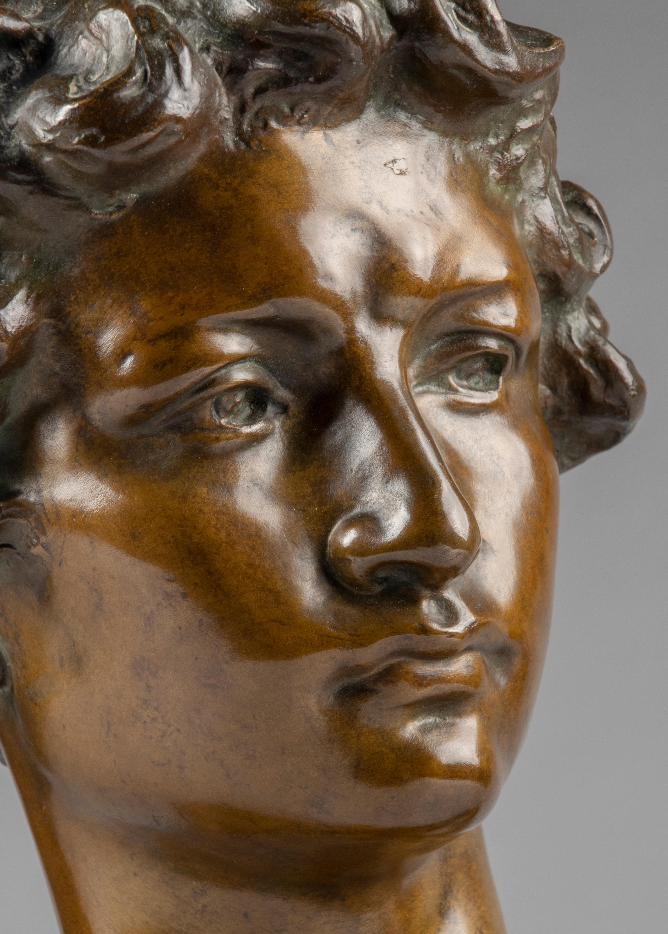 Early 20th Century Bronze Bust of David, Désiré Weygers For Sale 9