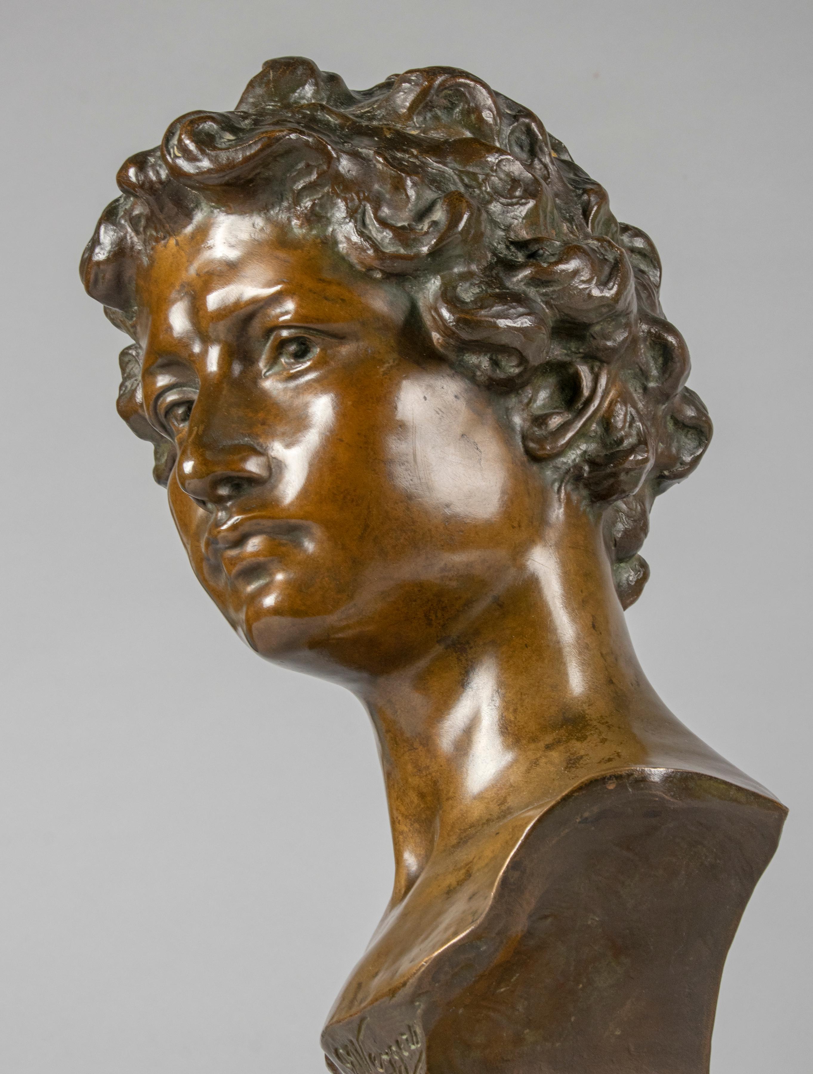 Early 20th Century Bronze Bust of David, Désiré Weygers For Sale 12