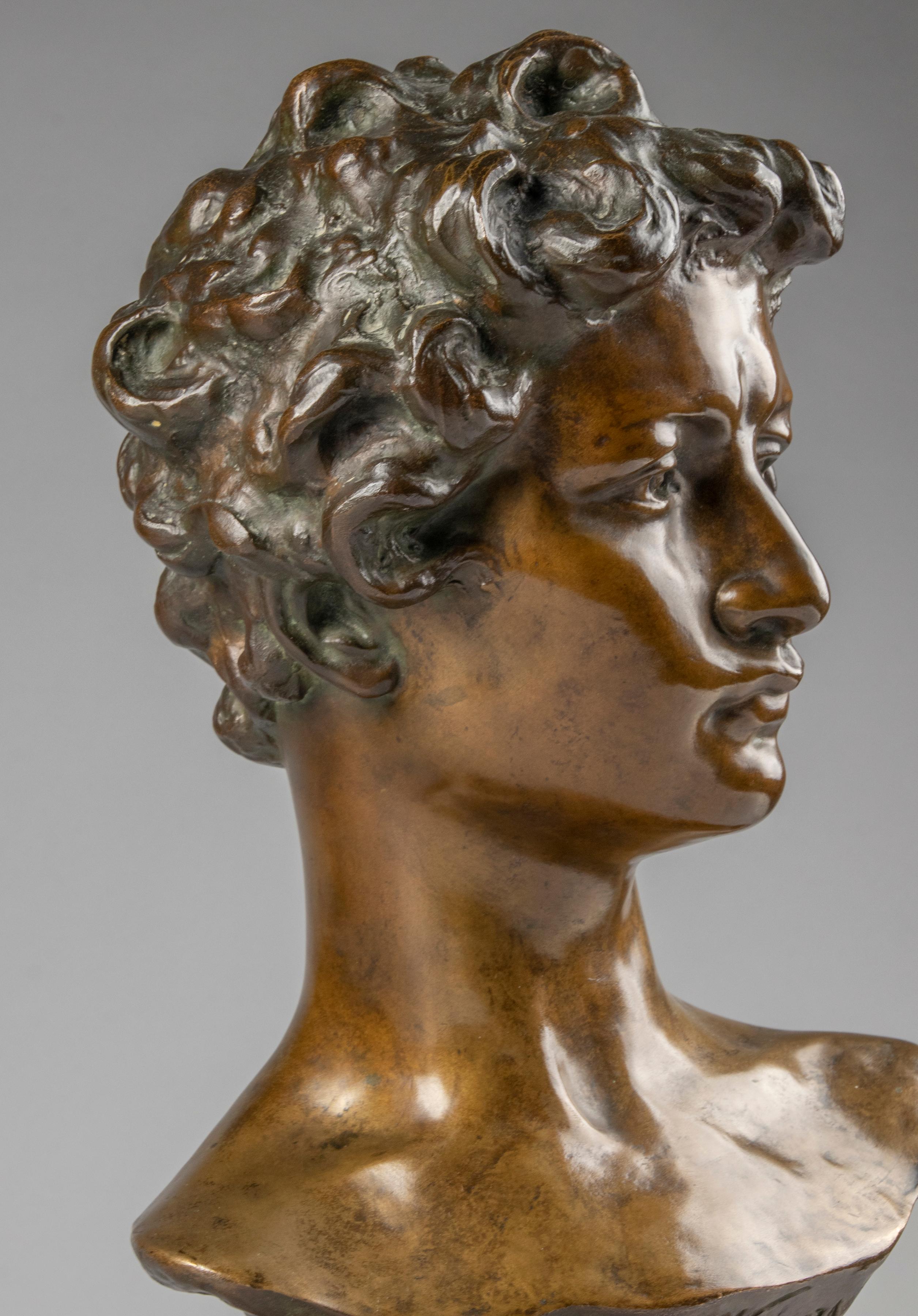 Cast Early 20th Century Bronze Bust of David, Désiré Weygers For Sale