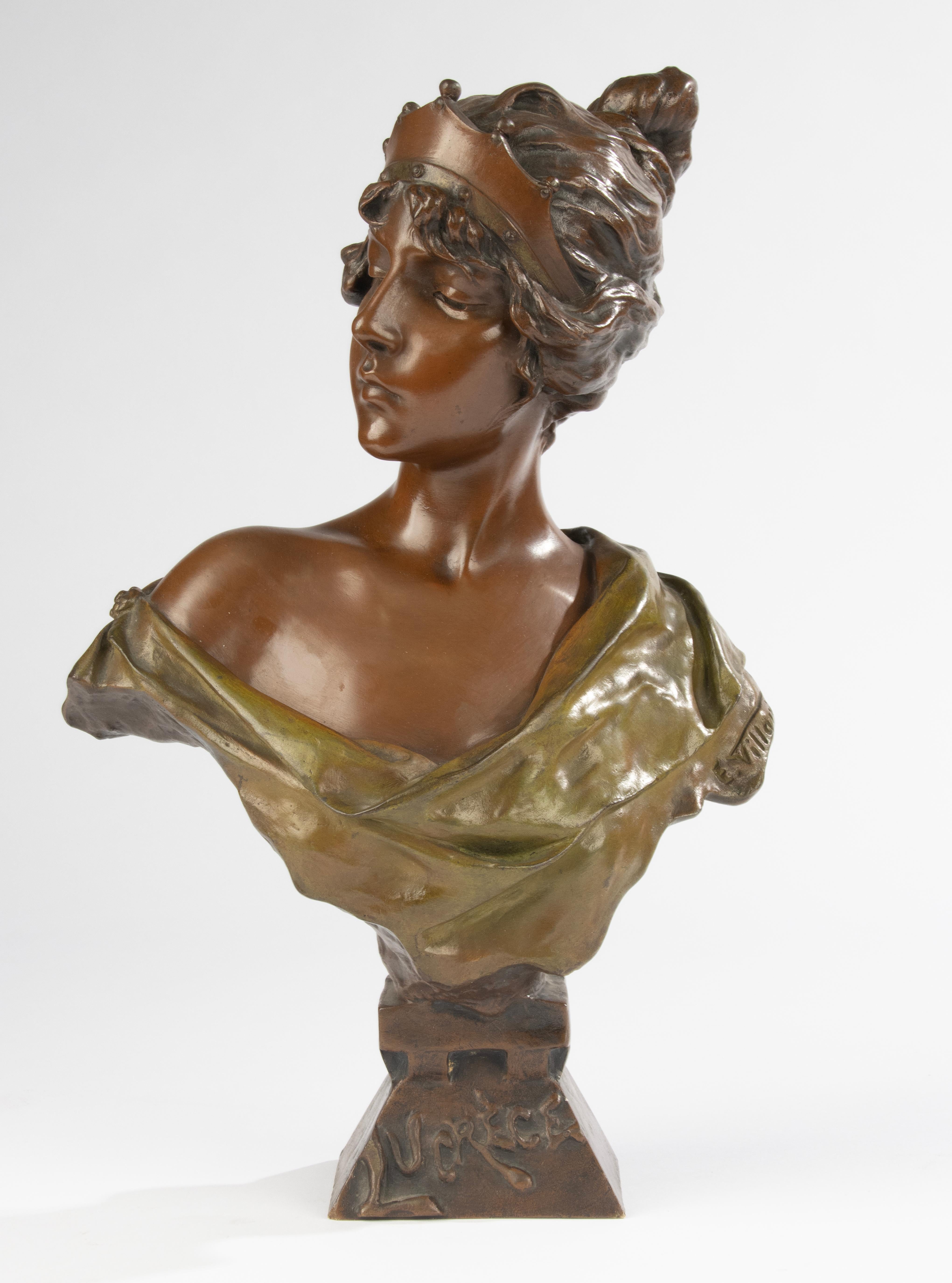Art Nouveau Early 20th Century Bronze Buste - Lucrece - by Emmanuel Villanis