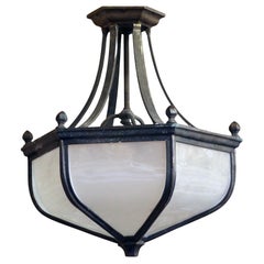 Early 20th Century Bronze Ceiling Light with Opaque Glass