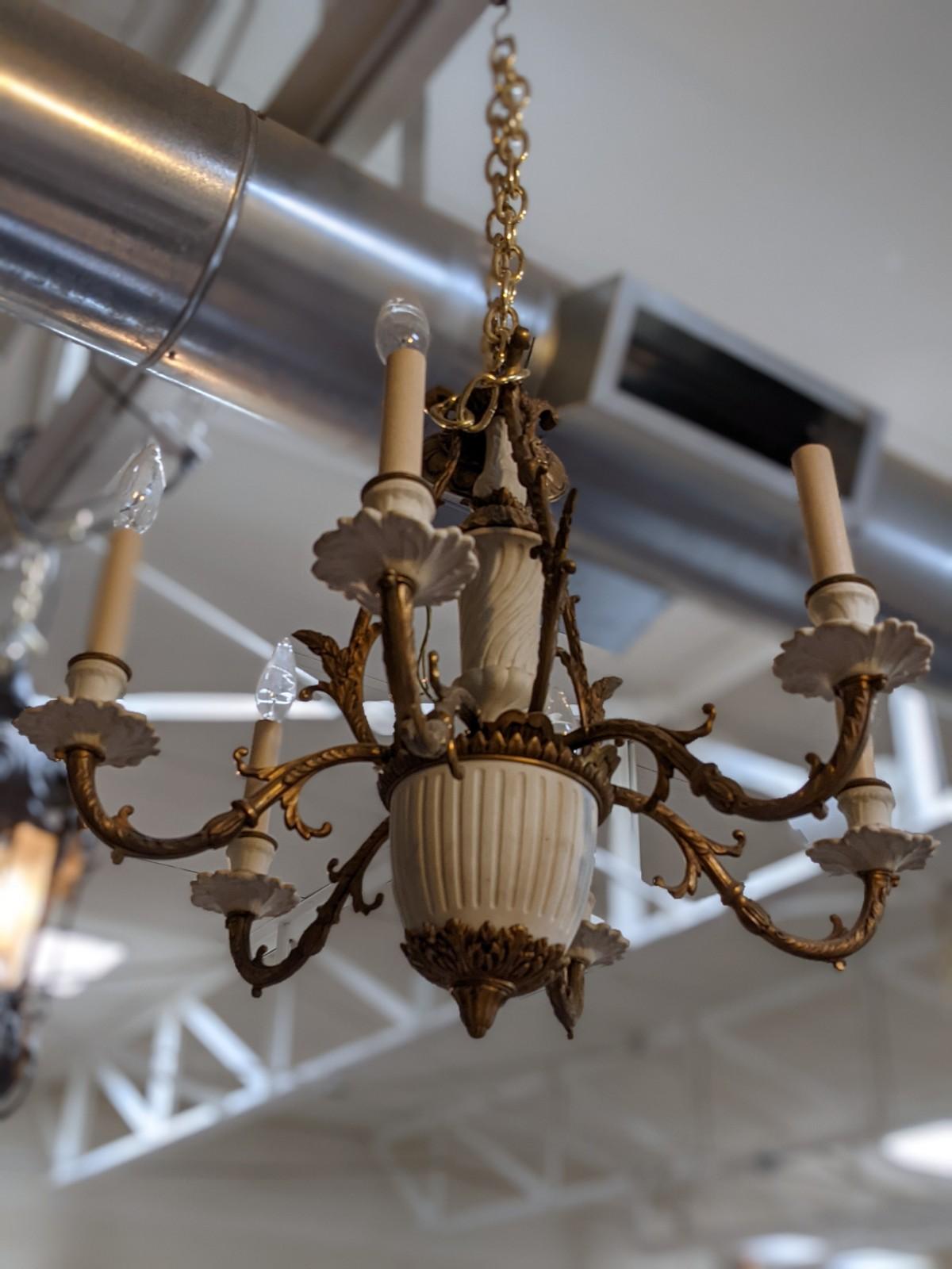 Early 20th Century Bronze & Ceramic Chandelier from England For Sale 1