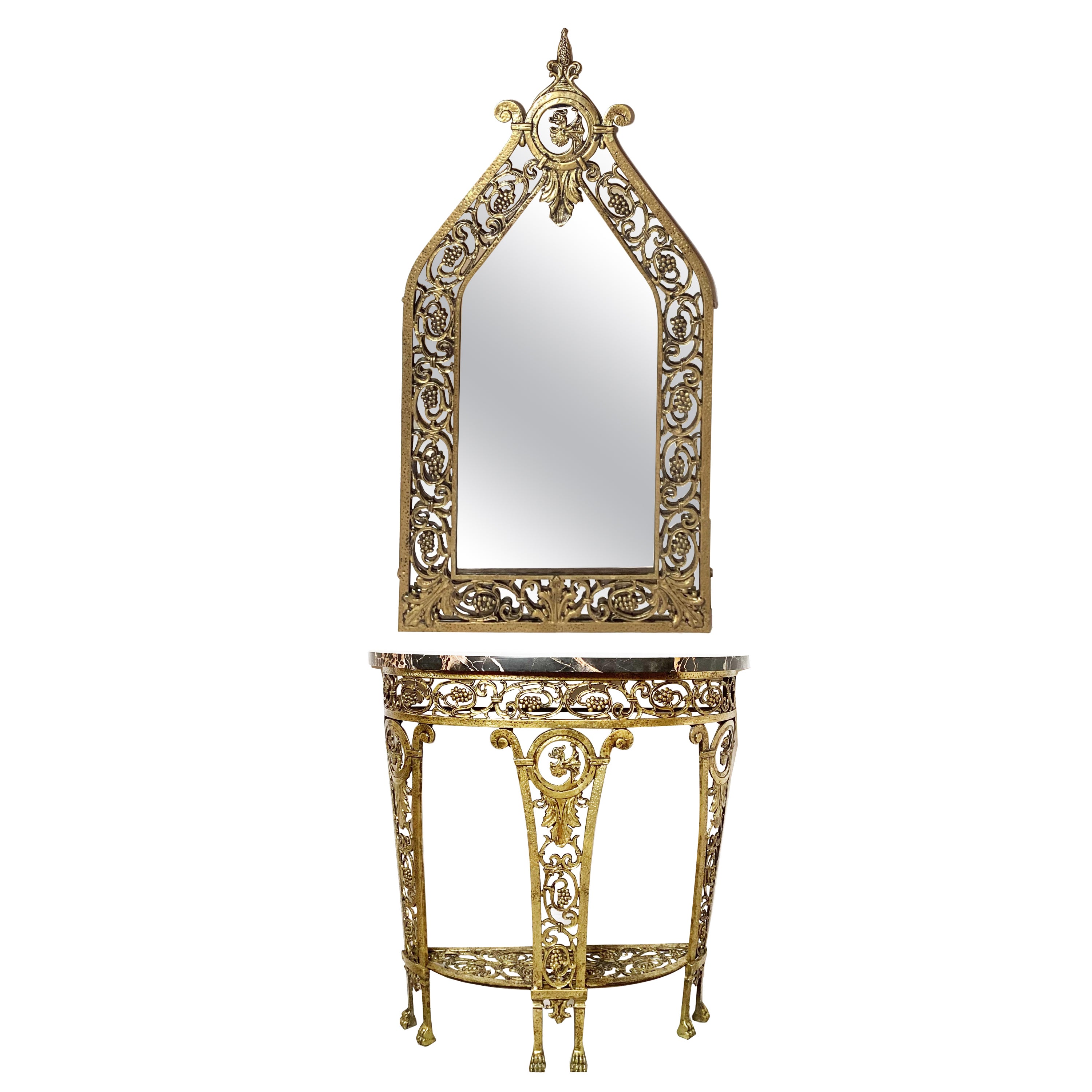 Console et miroir en bronze du début du XXe siècle attribués à Oscar Bach