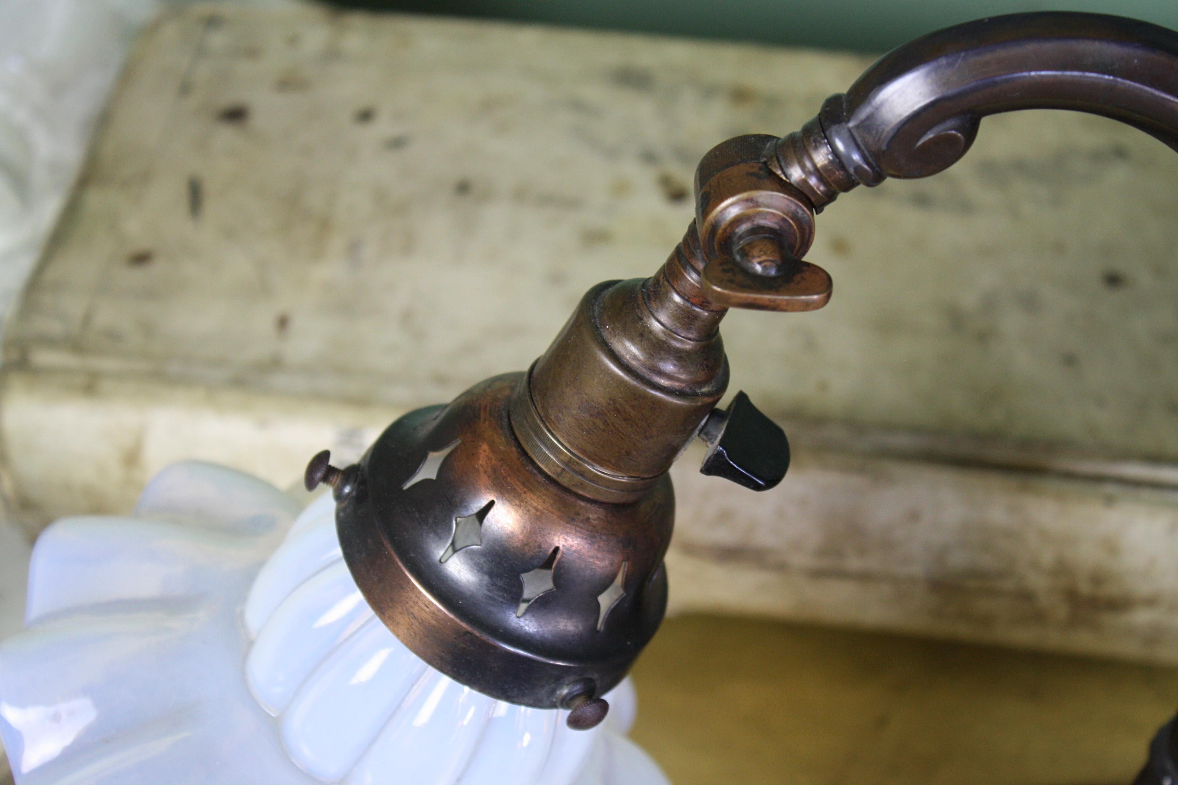 Early 20th Century Bronze and Copper Desk Lamp with Vaseline Shade 7