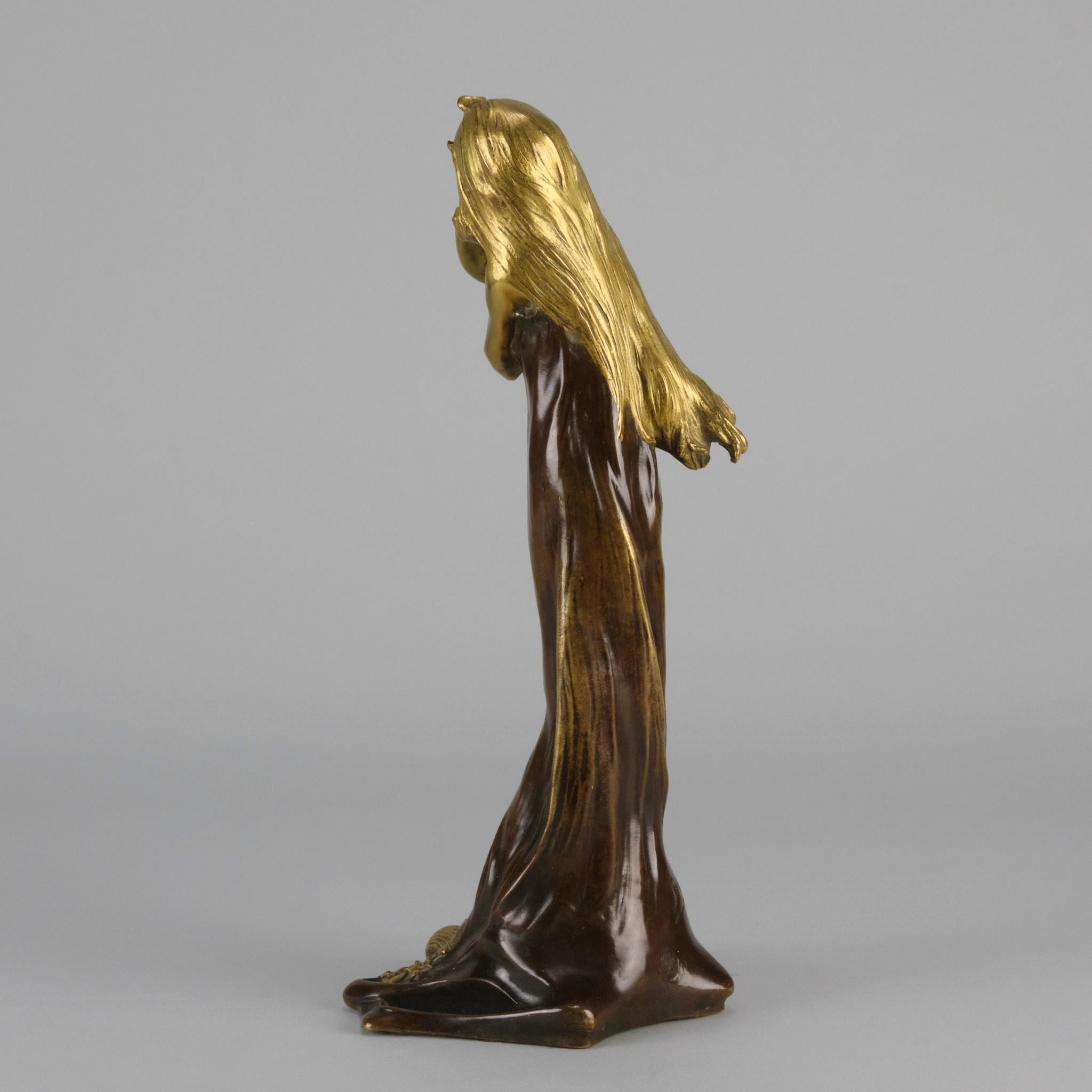 Gold Early 20th Century Bronze Entitled “Jeune Femme” by C Peyre