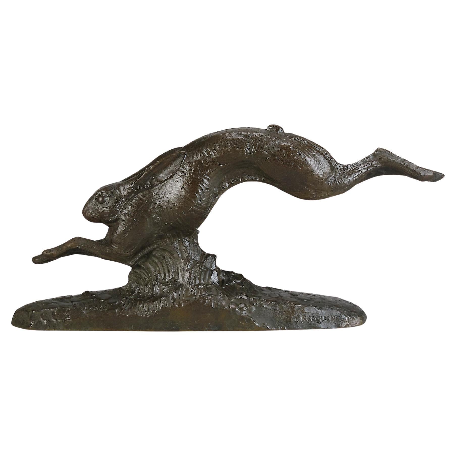 Early 20th Century Bronze entitled "Running Hare" by Andre Becquerel