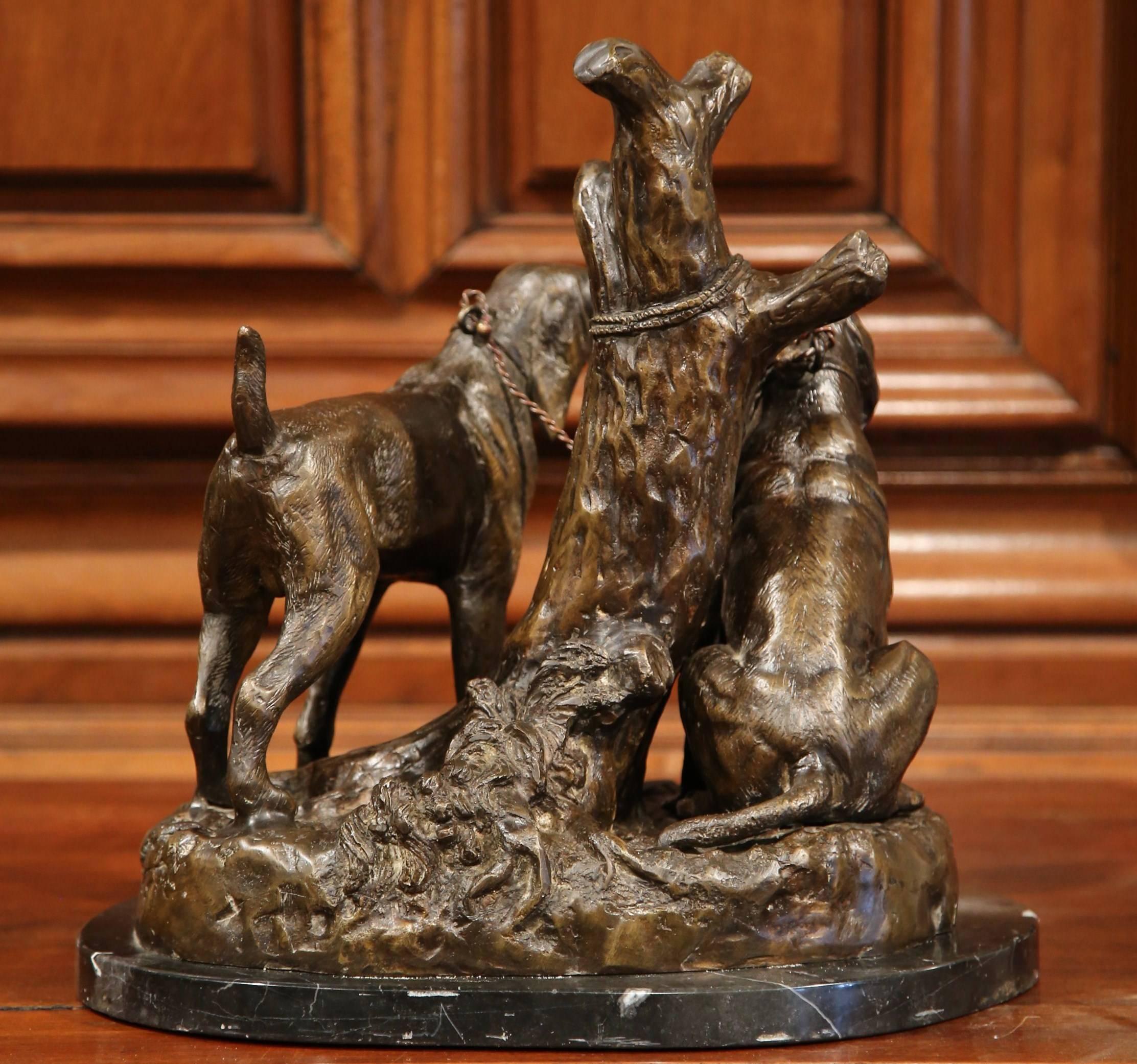 Early 20th Century Bronze Hounds Sculpture on Marble Base Signed Grave Johnson 3