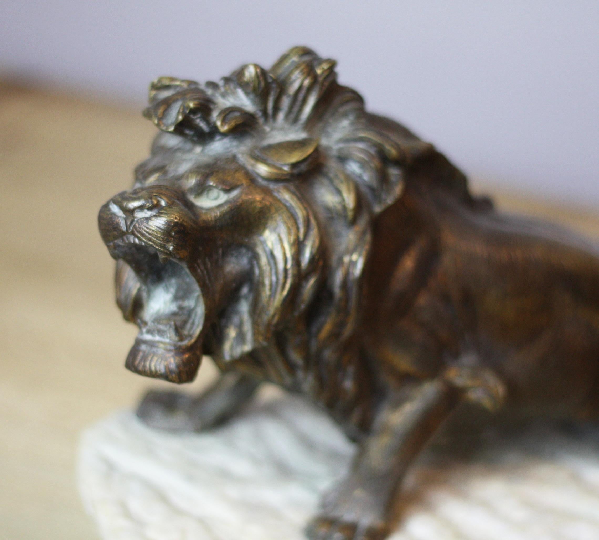 French Early 20th Century Bronze Lion Statue by Robert Bousquet