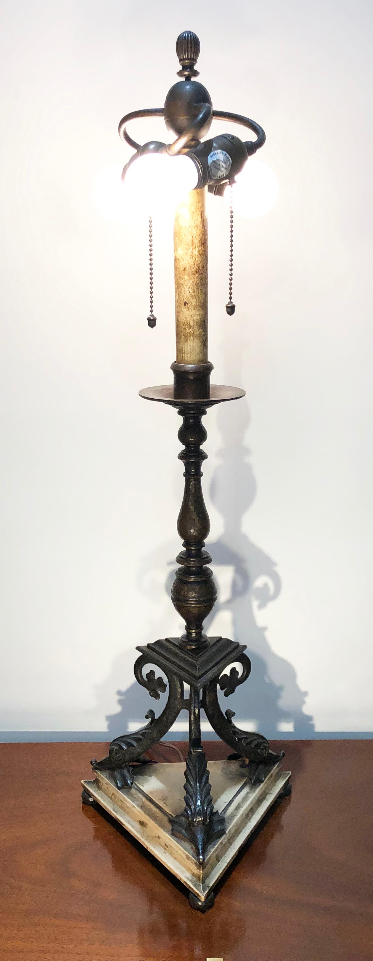 American Early 20th Century Bronze Mounted Table Lamp For Sale