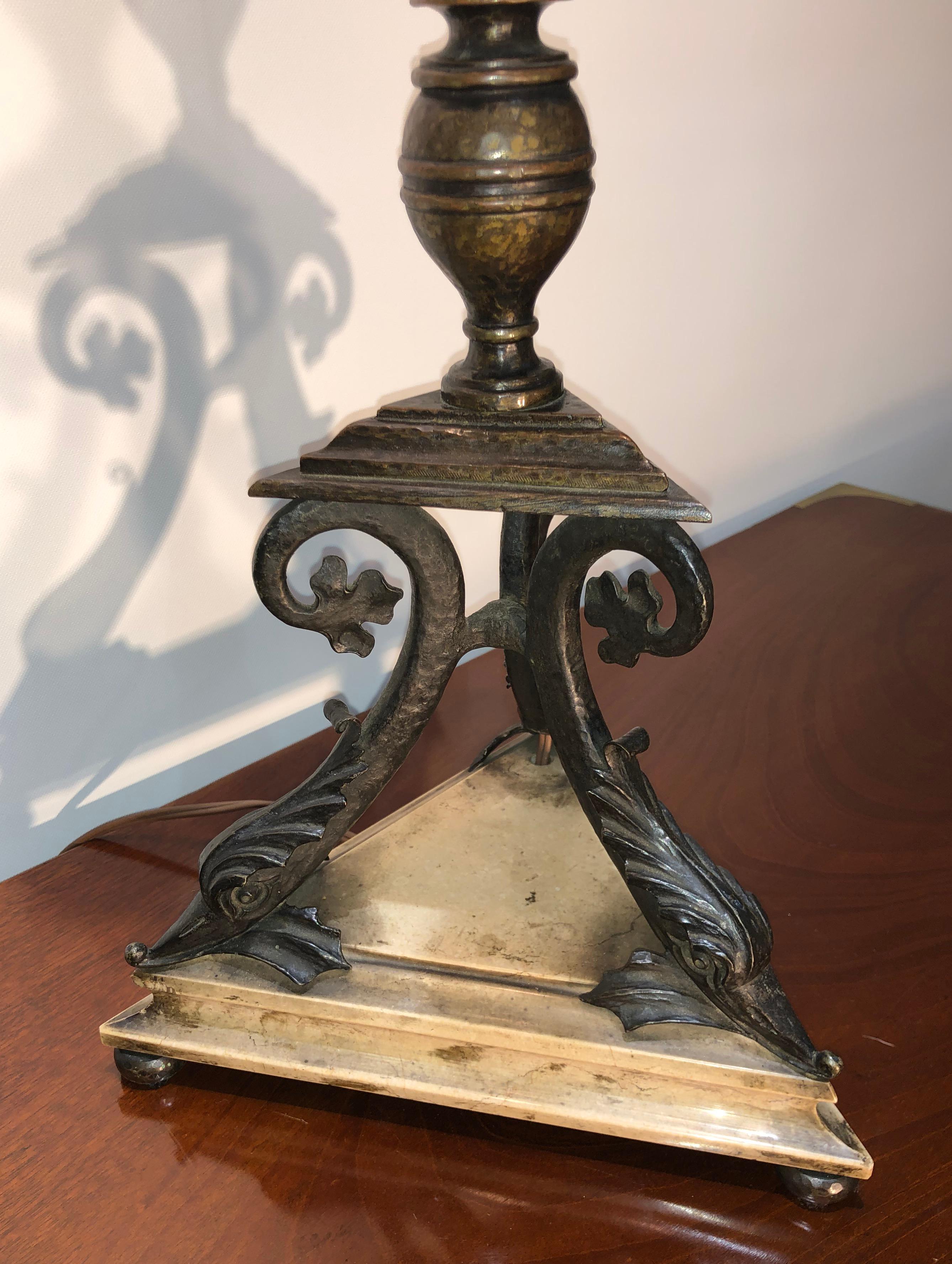 Cast Early 20th Century Bronze Mounted Table Lamp For Sale