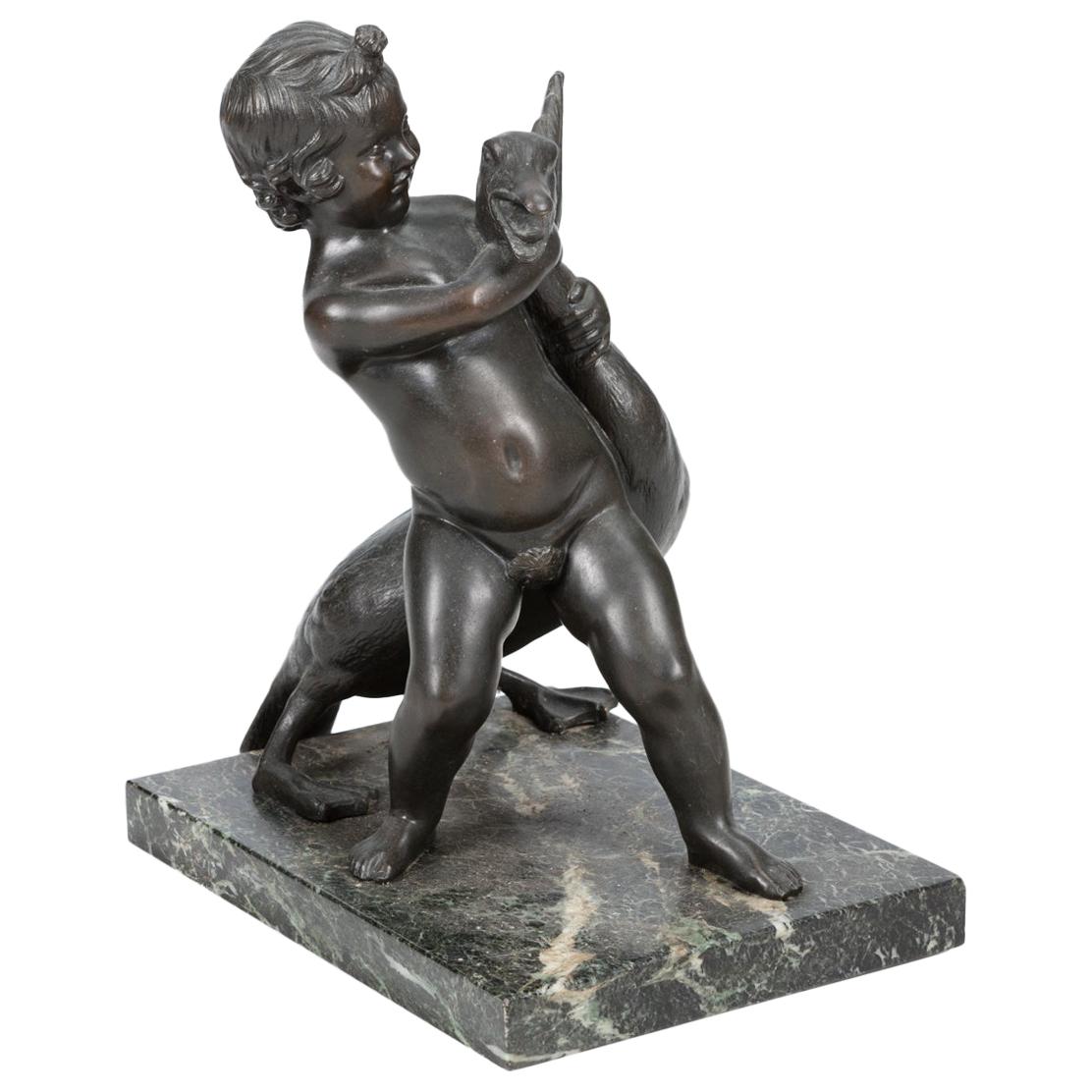 Early 20th Century Bronze of Boy with a Goose, after the Antique For Sale