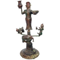 Antique Early 20th Century Bronze Oil Lamp from South Nepal