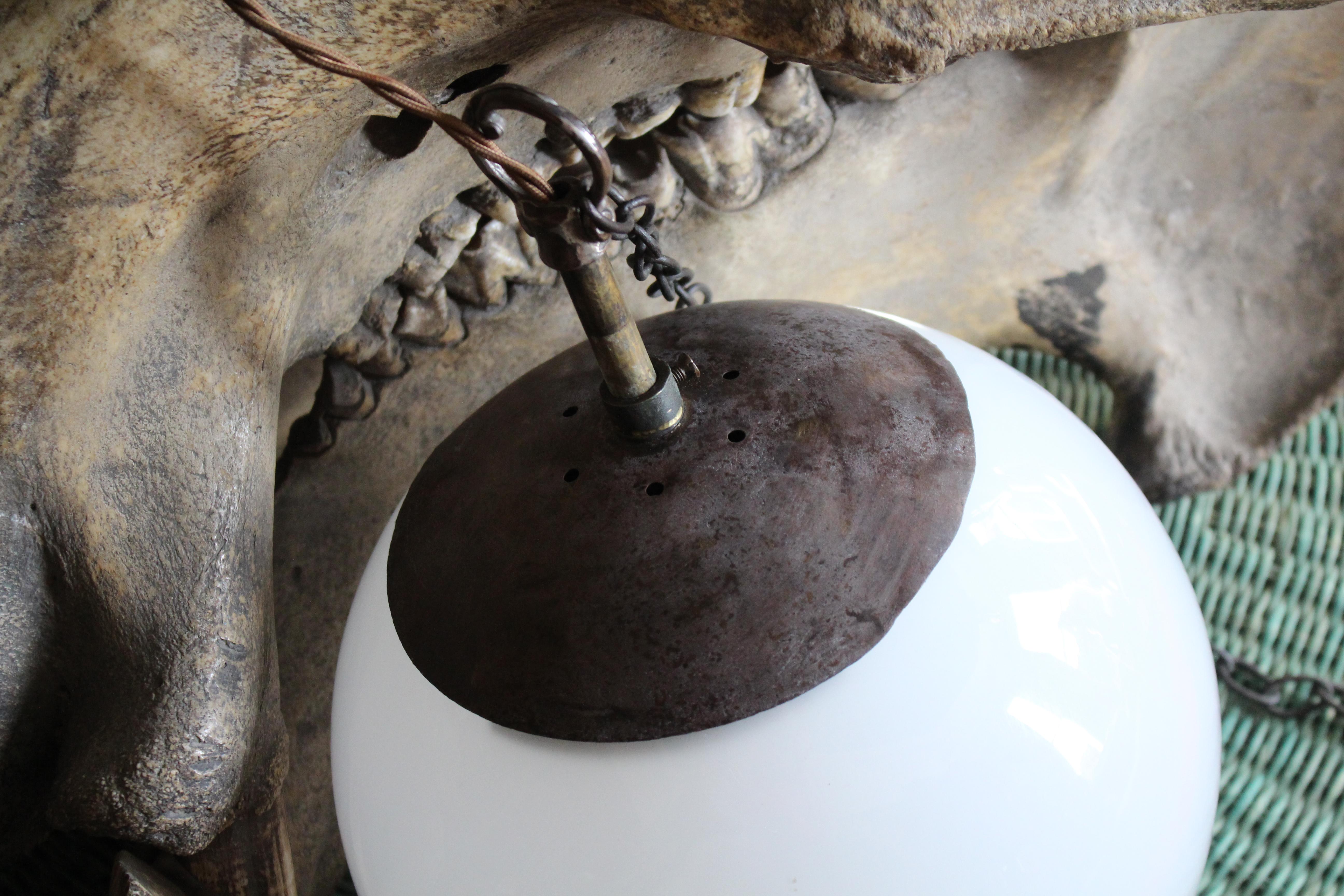 Early 20th Century Bronze & Opaline Globe Pendant Light In Good Condition In Lowestoft, GB