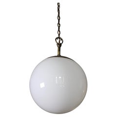Early 20th Century Bronze & Opaline Globe Pendant Light