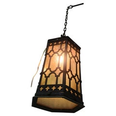 Early 20th Century Bronze Outdoor Pendant Lantern Lamp Arts & Crafts