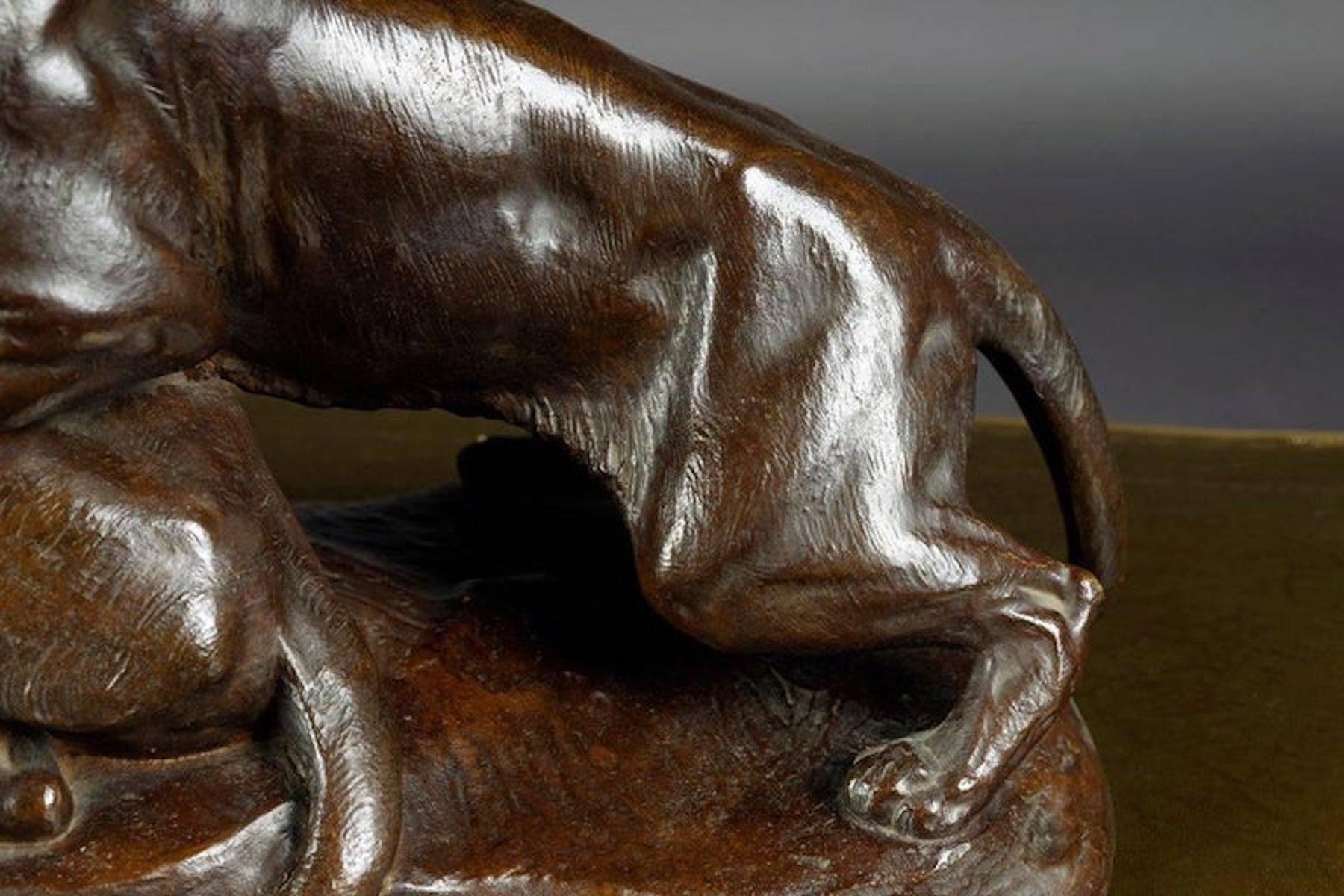 Early 20th Century Bronze Plastic Tiger Couple on Rocks by G. Gardet, 1863-1939 For Sale 3