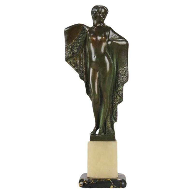 Early 20th Century Bronze Sculpture entitled "Cloaked Lady" by Josef Lorenzl