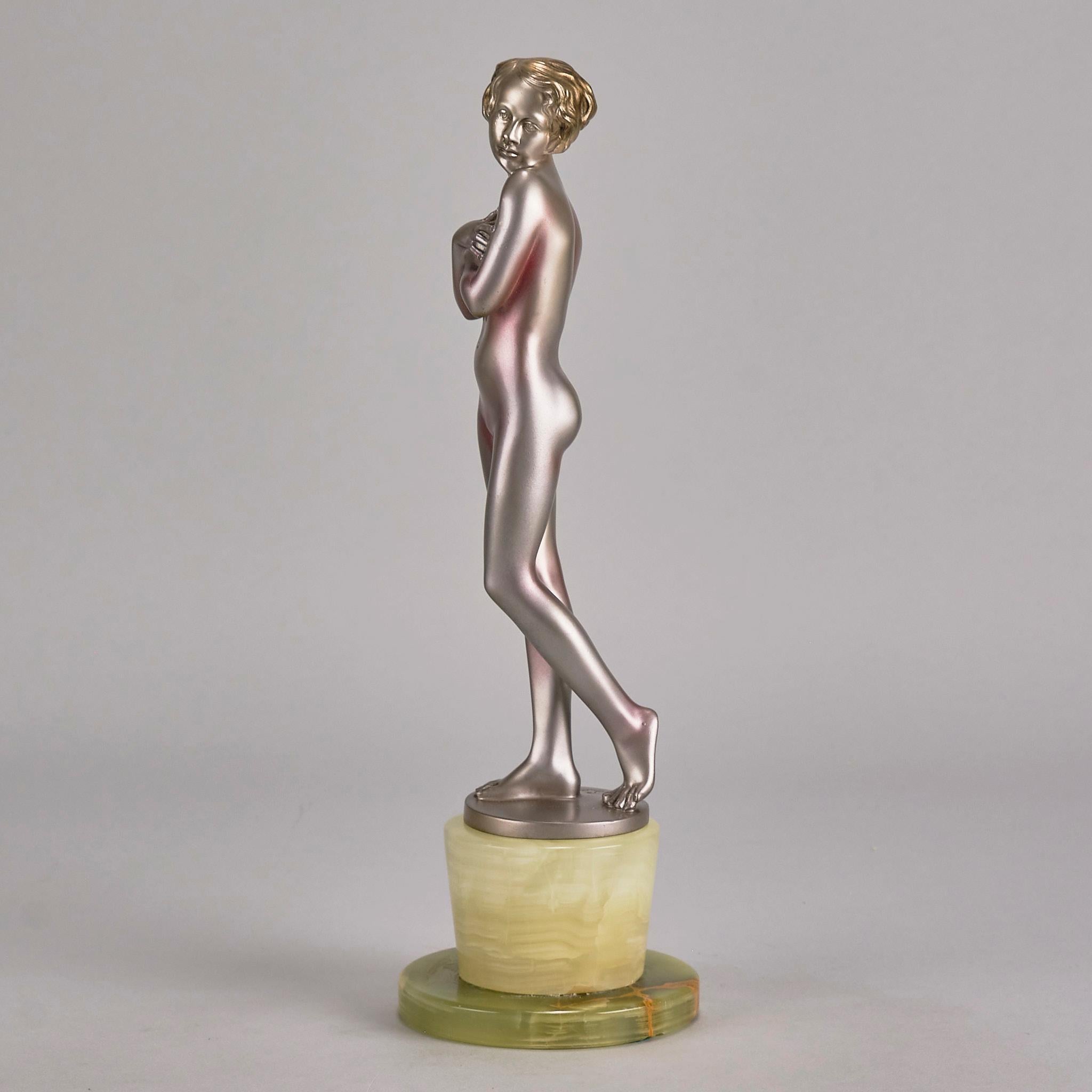 Bronzeskulptur mit dem Titel „Coy Girl“ von Josef Lorenzl aus dem frühen 20. Jahrhundert im Angebot 3