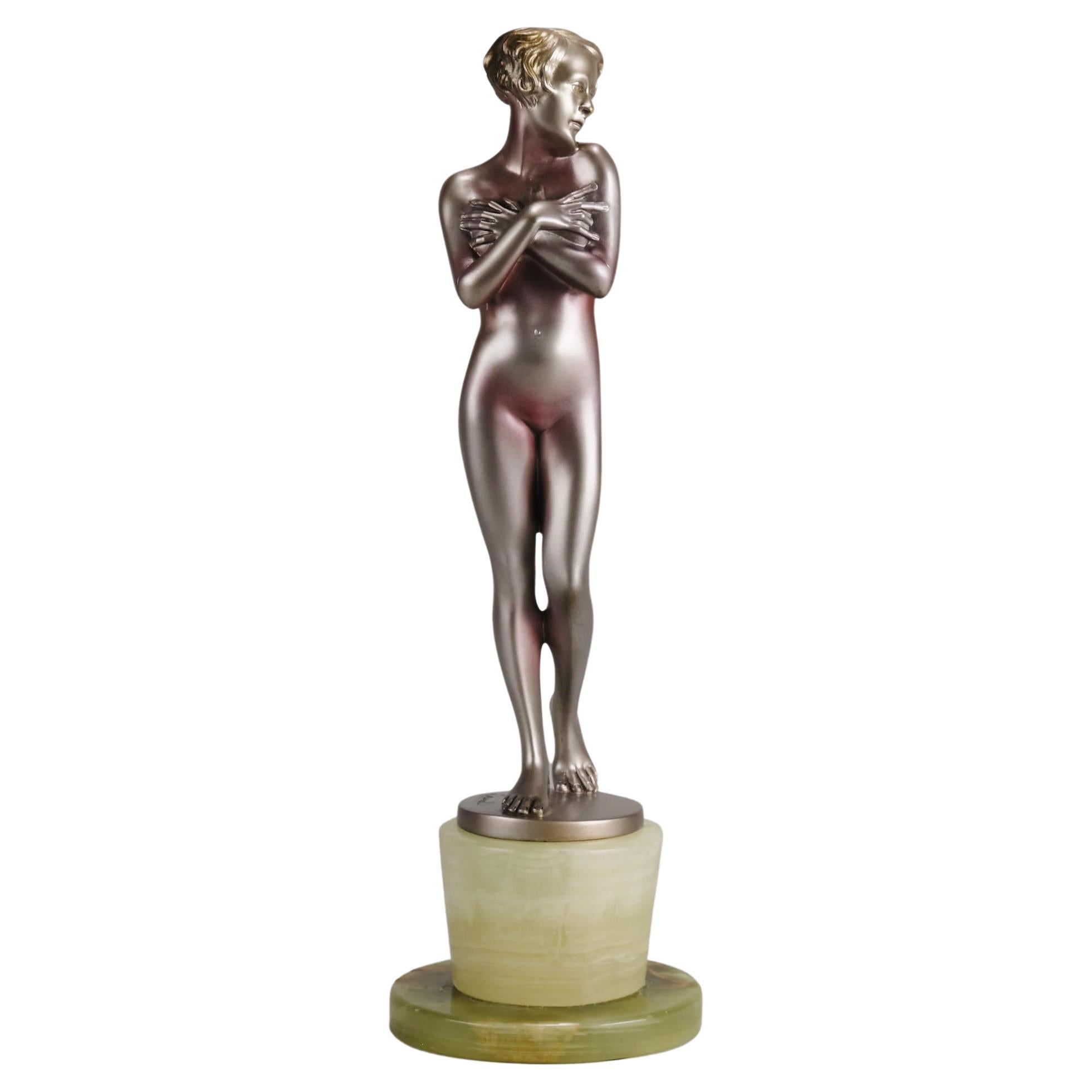 Early 20th Century Bronze Sculpture Entitled "Coy Girl" by Josef Lorenzl For Sale