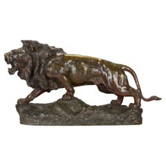 Antique Early 20th Century Bronze Sculpture Entitled "Lion qui Marche" by J Descomps