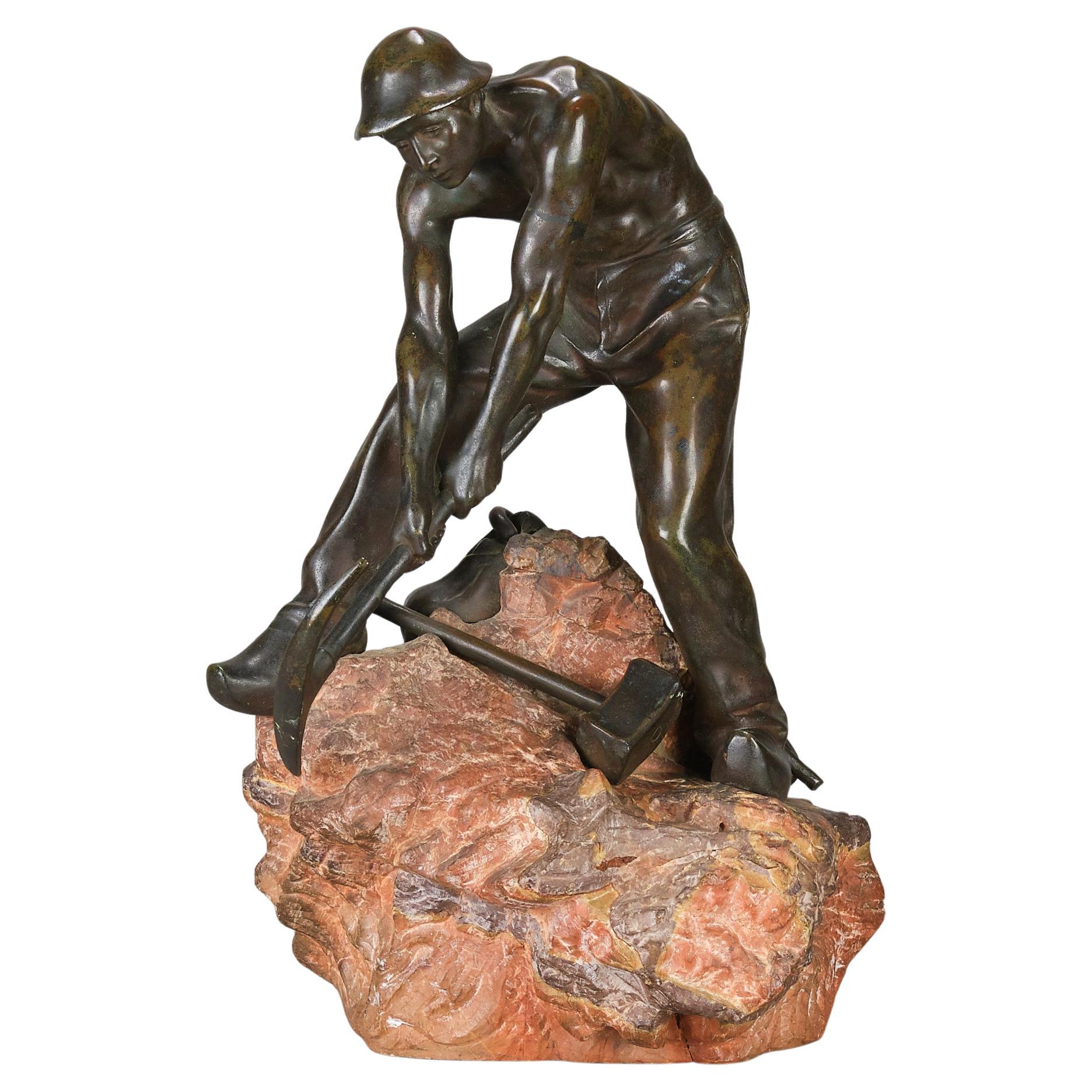Early 20th Century Bronze Sculpture entitled "Miner" by Henri Coutheillas For Sale