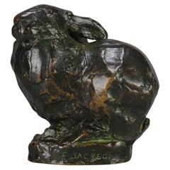 Antique Early 20th Century Bronze Sculpture entitled "Seated Rabbit"  by Ernest Jackson