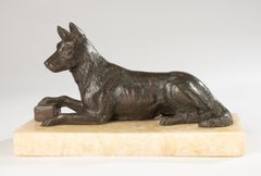Sculpture en bronze du début du 20e siècle représentant un chien de berger - Signée HANSSEN