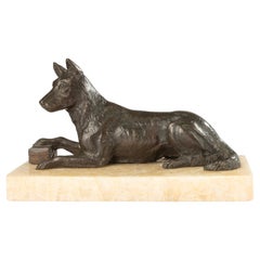 Sculpture en bronze du début du 20e siècle représentant un chien de berger - Signée HANSSEN