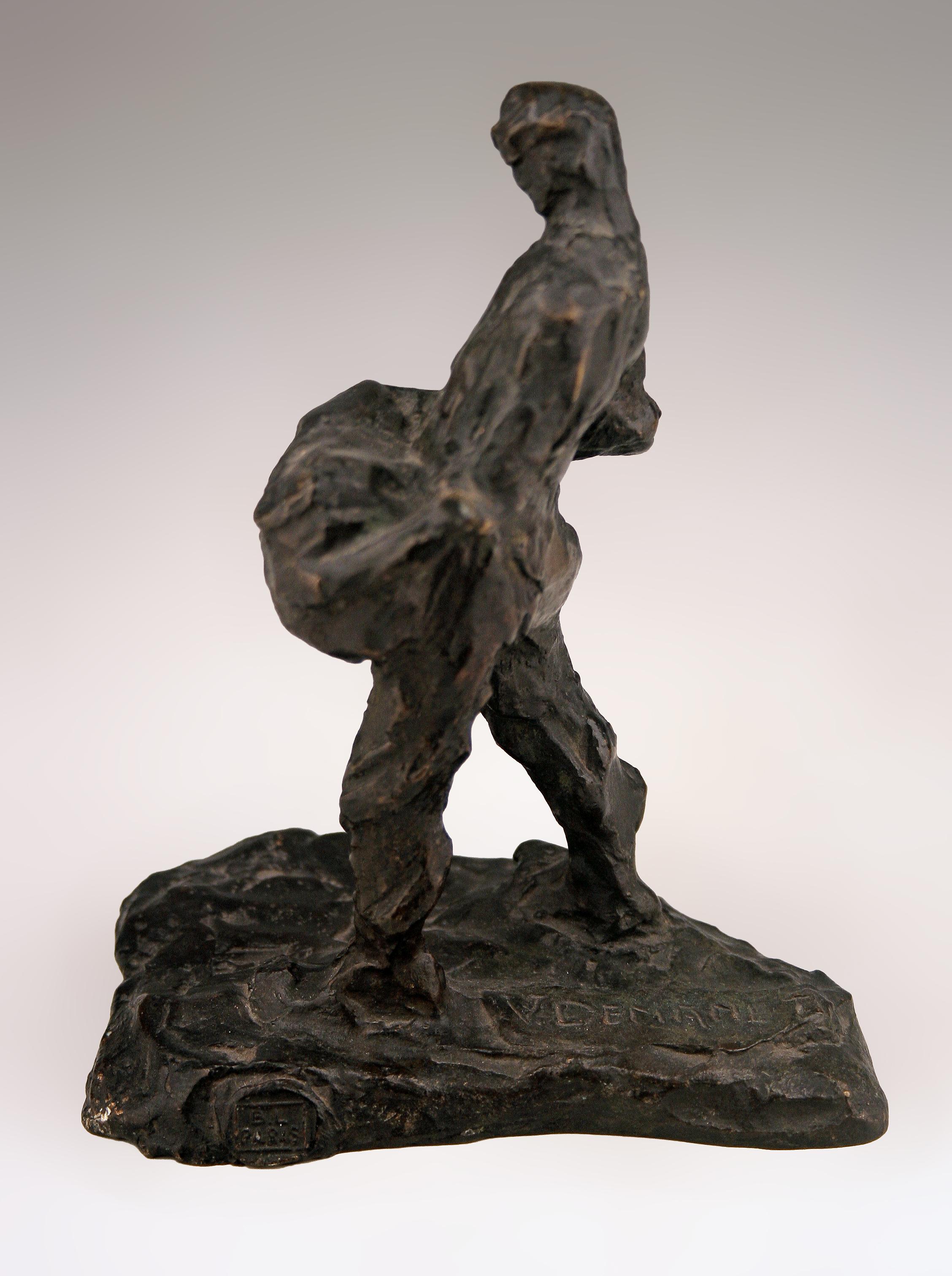 Bronzeskulptur eines transportierenden Mannes aus dem frühen 20. Jahrhundert des belgischen Bildhauers Demanet (Geformt) im Angebot