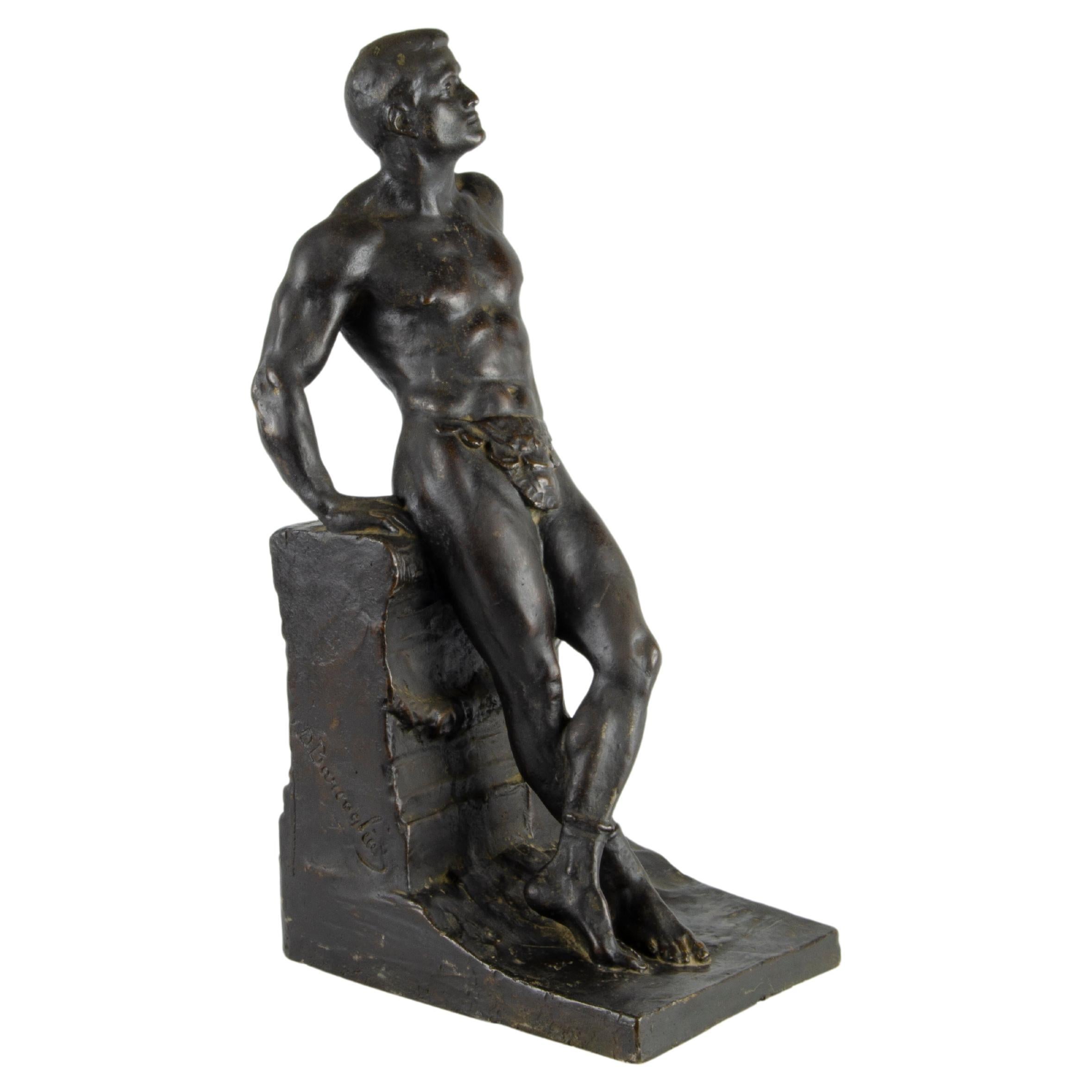 Bronzeskulptur eines männlichen Sportlers aus dem frühen 20. Jahrhundert von Donato Barcaglia, Italien