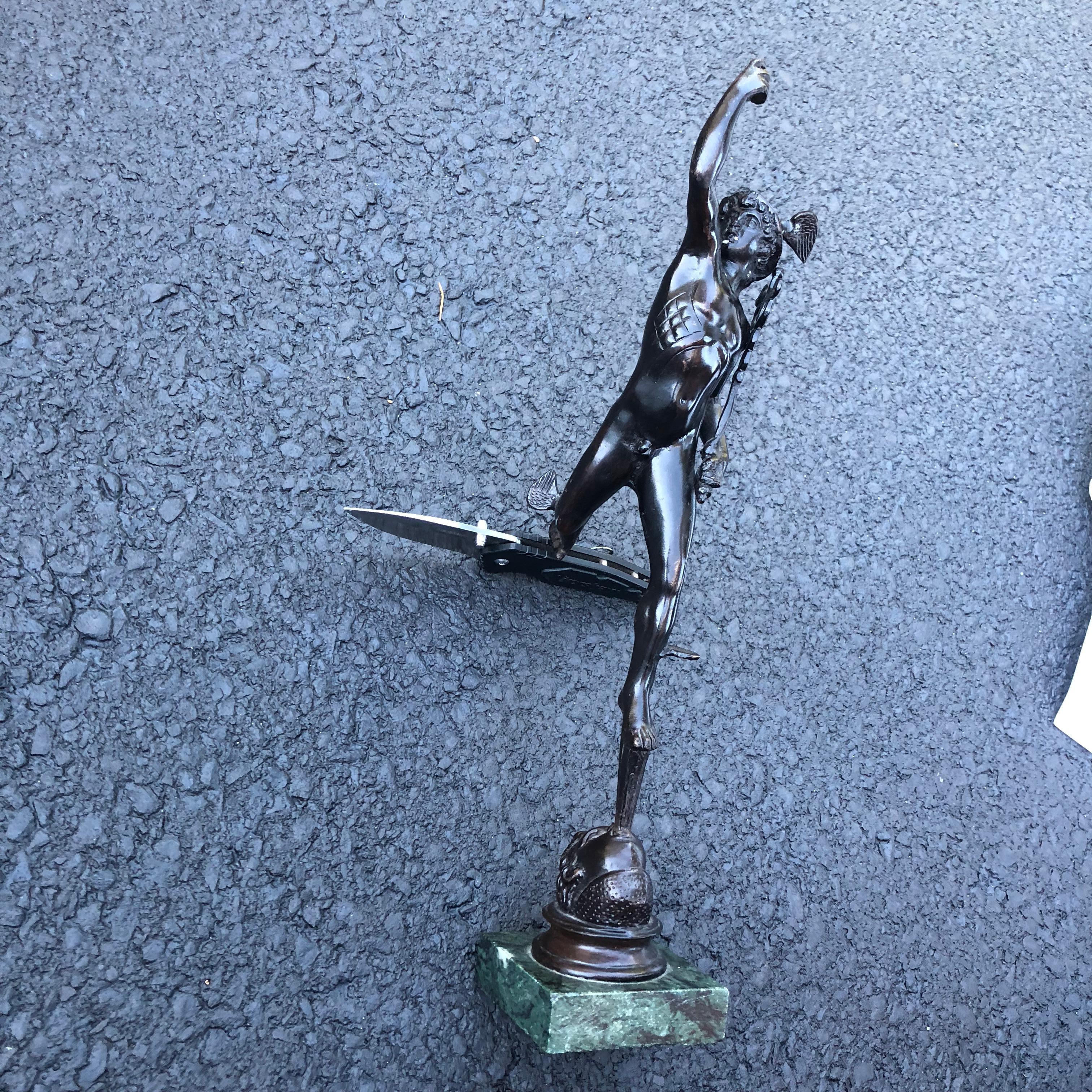 Early 20th Century Bronze Sculpture Of Mercury On Marble Stand 5