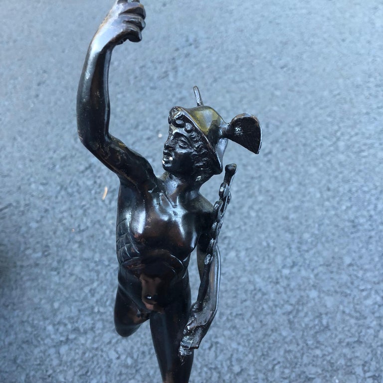 Early 20th Century Bronze Sculpture Of Mercury On Marble Stand For Sale